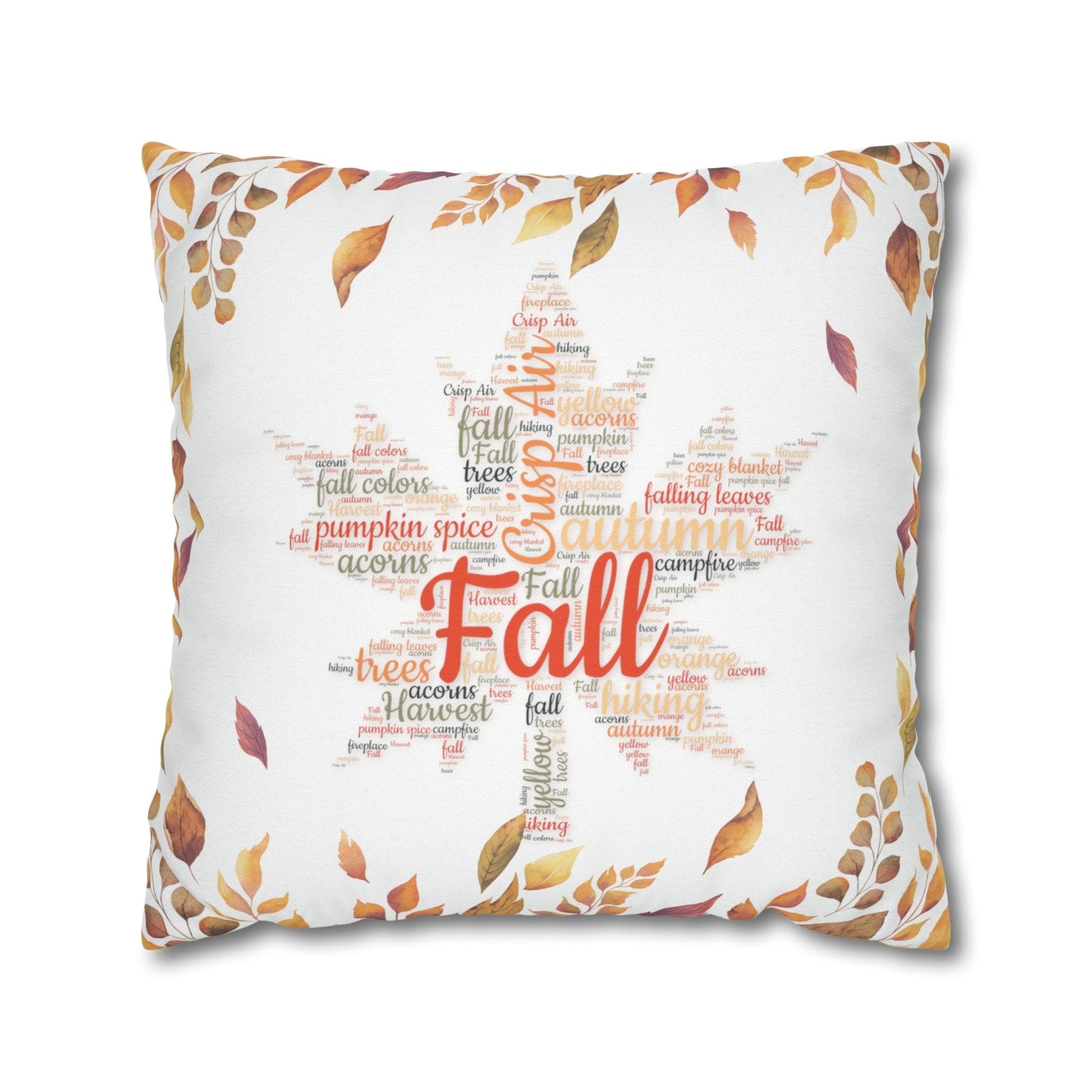 Square Throw Pillow Cover Case Fall Autumn Descriptive Words with Leaves | Janlyn's Crafts