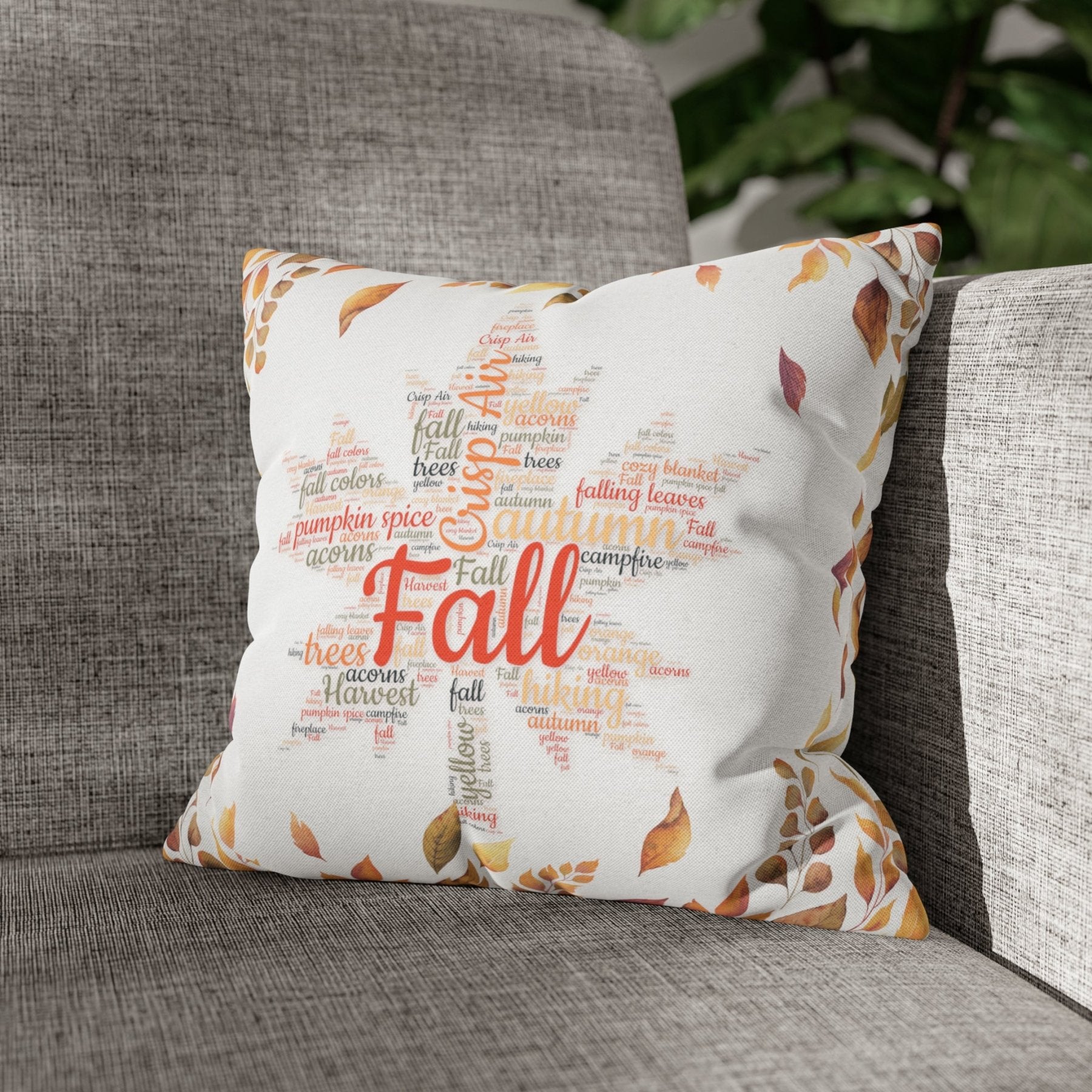 Square Throw Pillow Cover Case Fall Autumn Descriptive Words with Leaves Mockup | Janlyn's Crafts