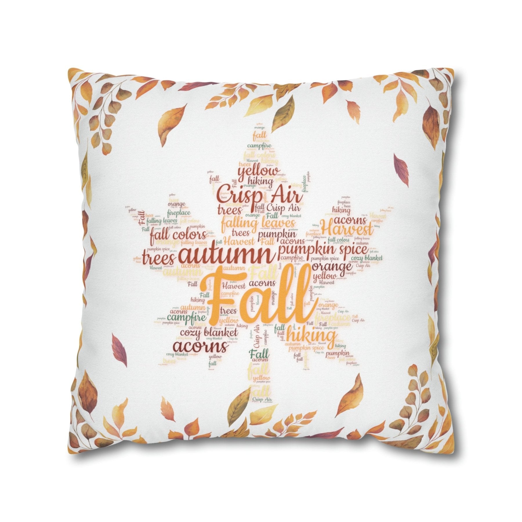 Square Throw Pillow Cover Case Fall Autumn Descriptive Words with Leaves | Janlyn's Crafts