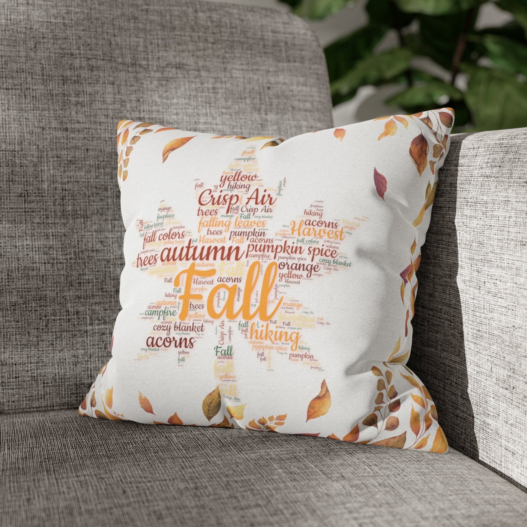 Square Throw Pillow Cover Case Fall Autumn Descriptive Words with Leaves Mockup | Janlyn's Crafts