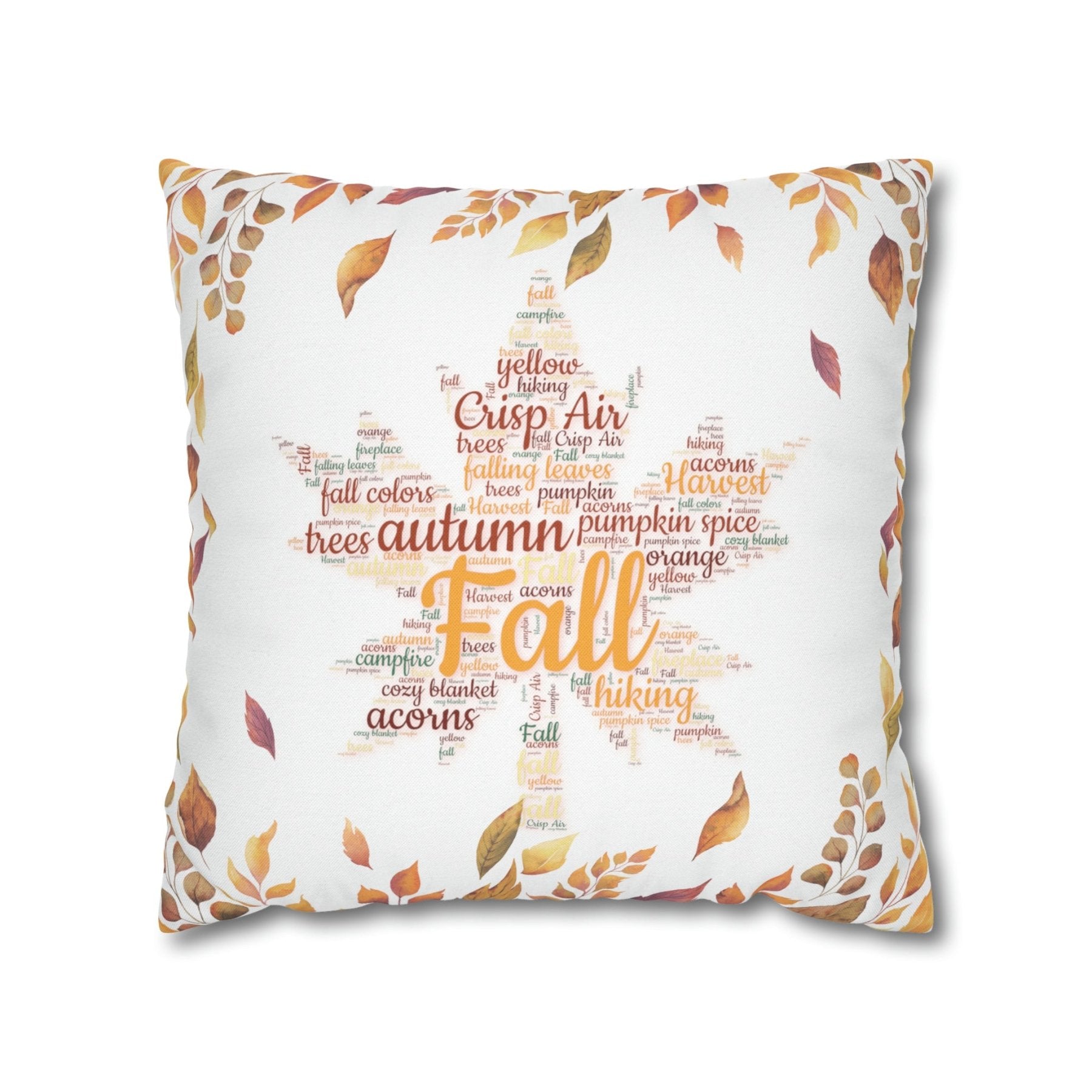 Square Throw Pillow Cover Case Fall Autumn Descriptive Words with Leaves | Janlyn's Crafts