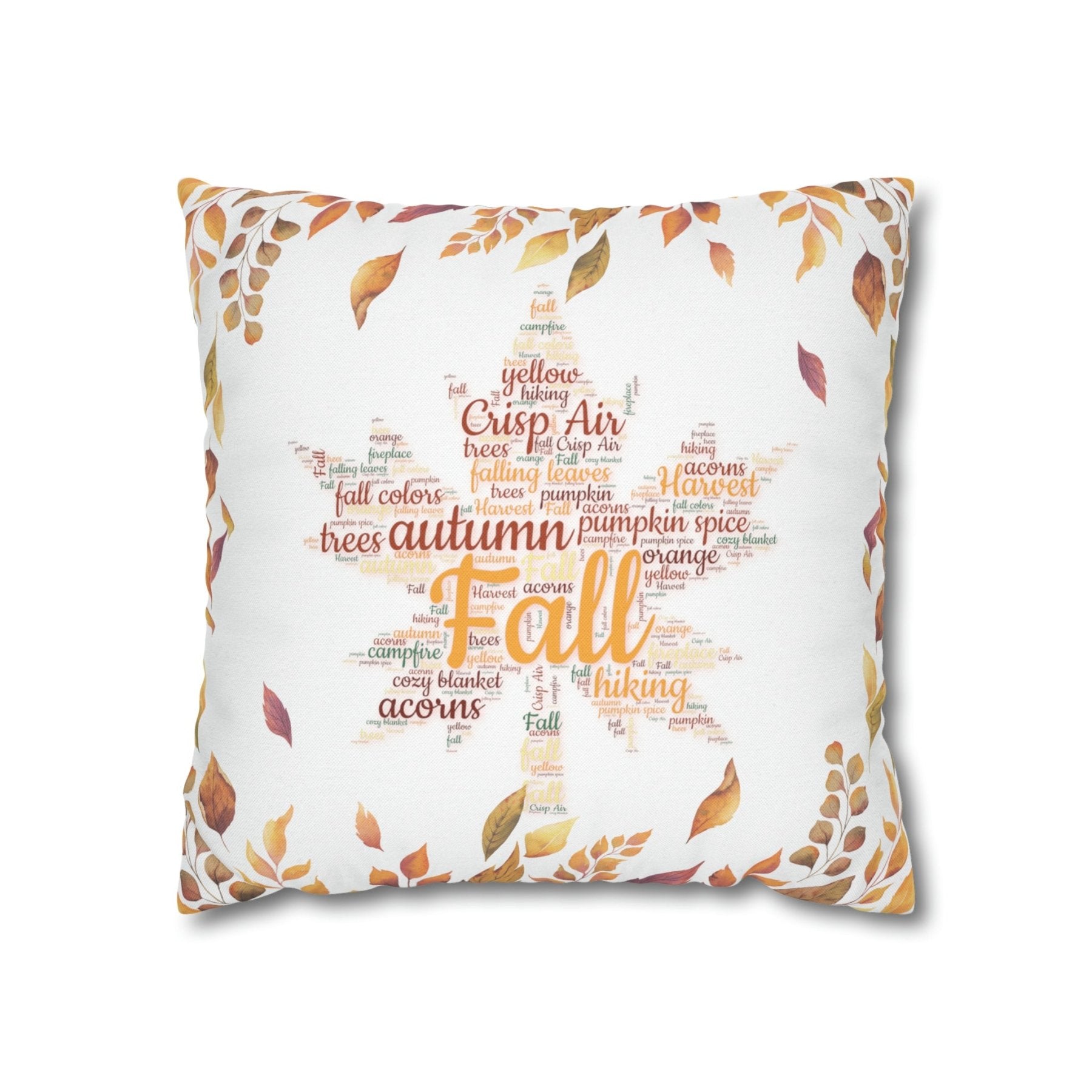 Square Throw Pillow Cover Case Fall Autumn Descriptive Words with Leaves | Janlyn's Crafts