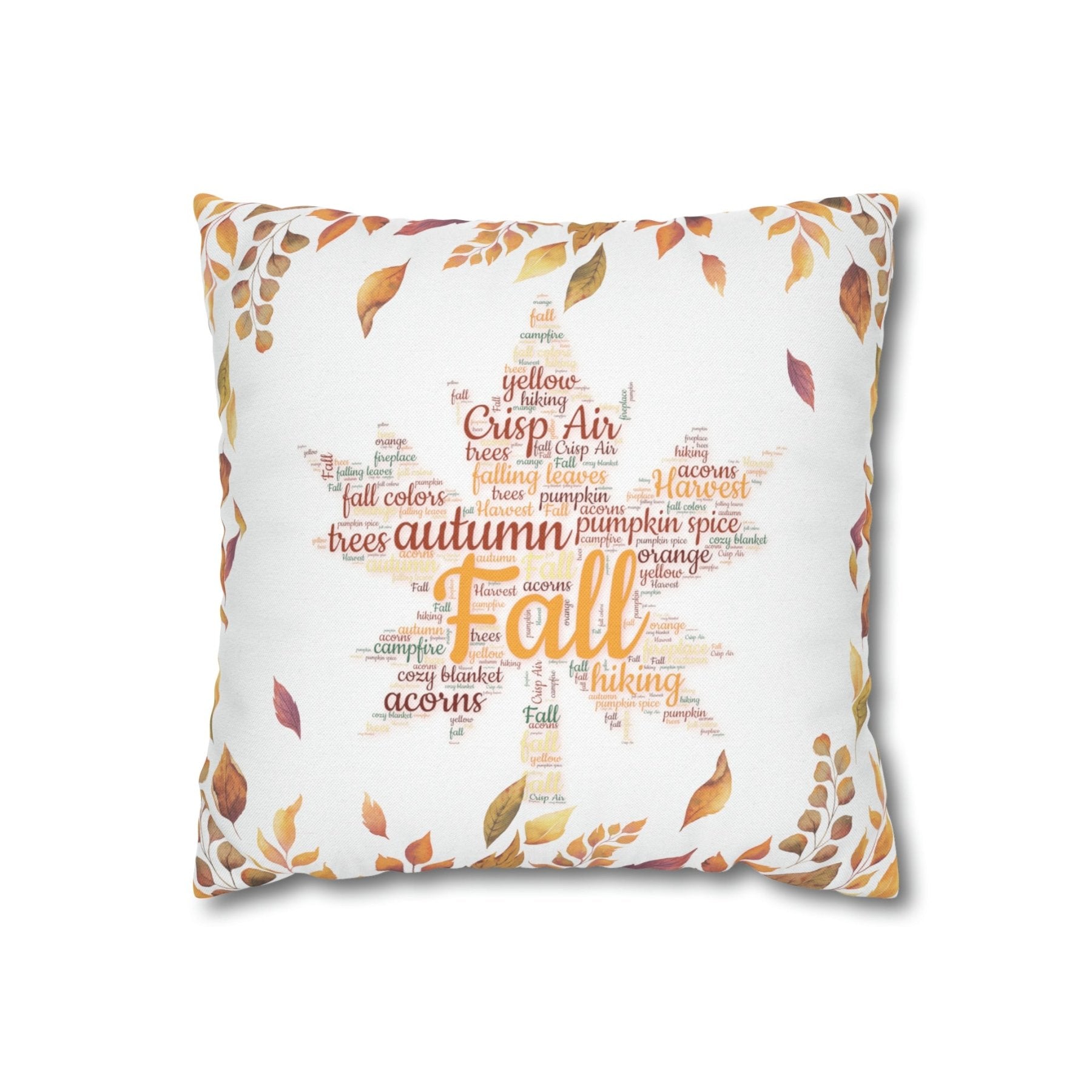 Square Throw Pillow Cover Case Fall Autumn Descriptive Words with Leaves | Janlyn's Crafts