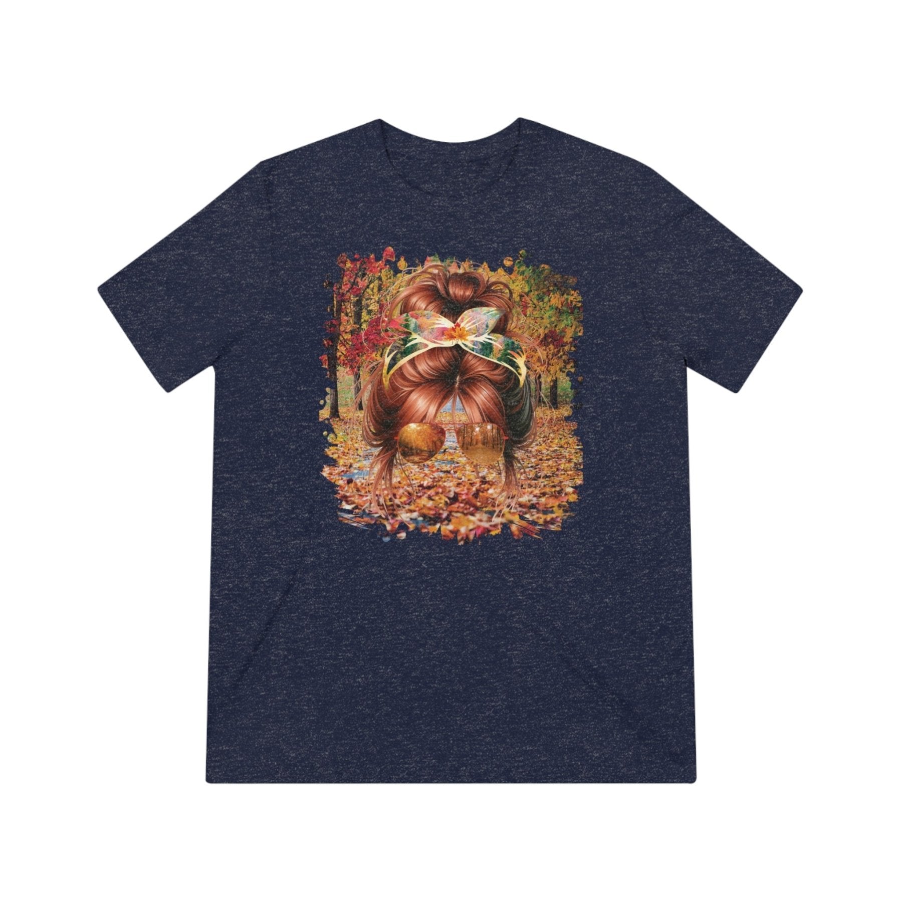 Fall Trail, Red Hair Messy Bun, Unisex Triblend T - Shirt - Janlyn's Crafts