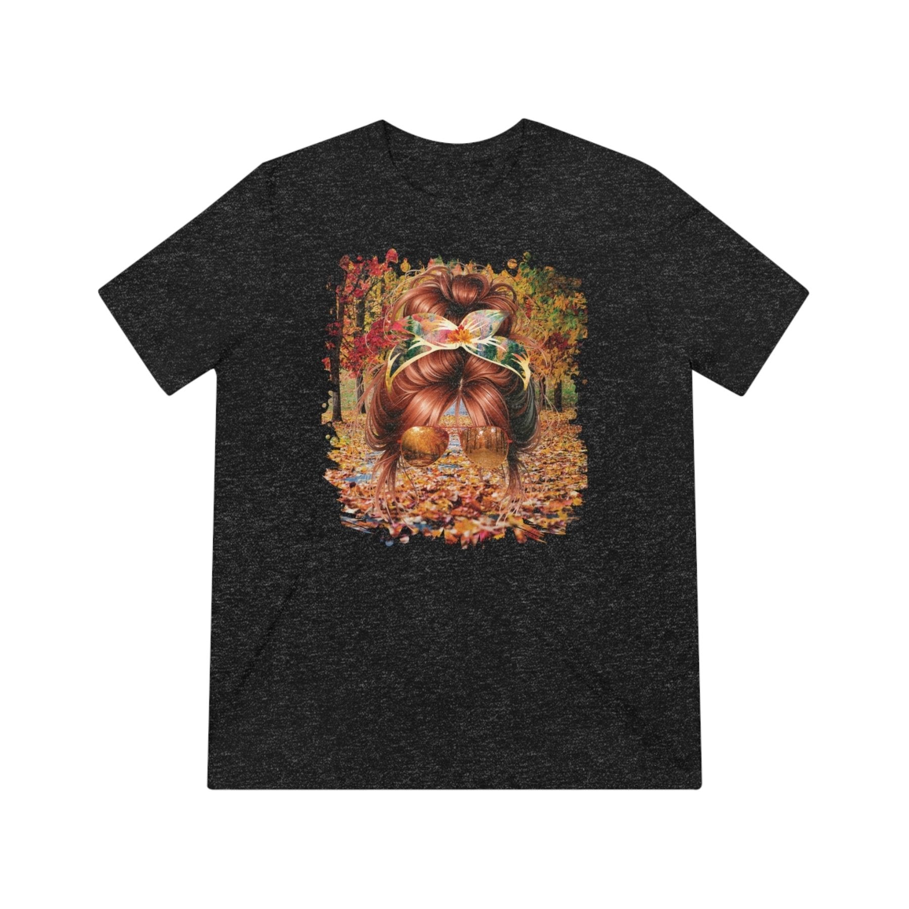 Fall Trail, Red Hair Messy Bun, Unisex Triblend T - Shirt - Janlyn's Crafts