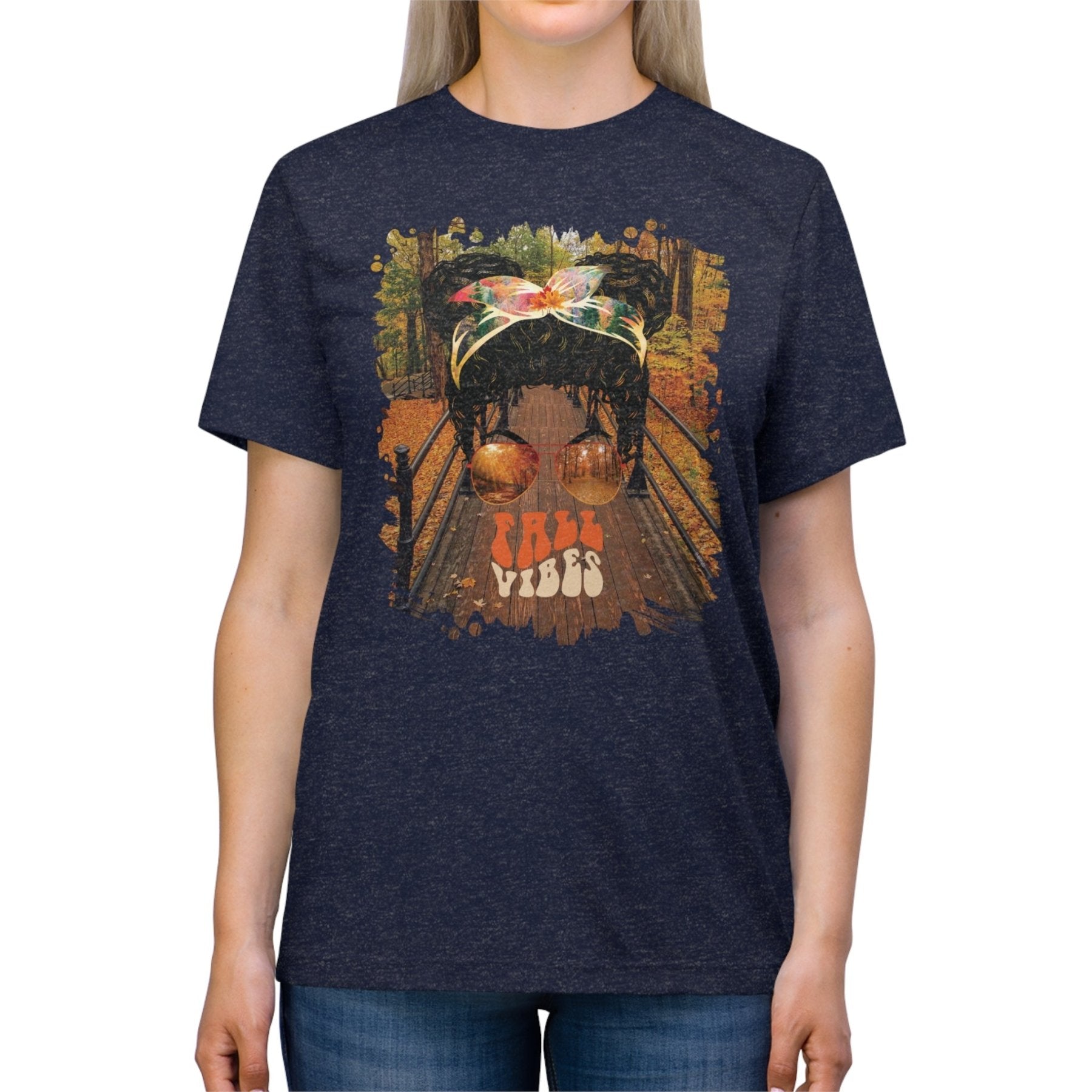 Fall Vibes Fall Hike, Black Hair Messy Bun, Unisex Triblend T - Shirt - Janlyn's Crafts