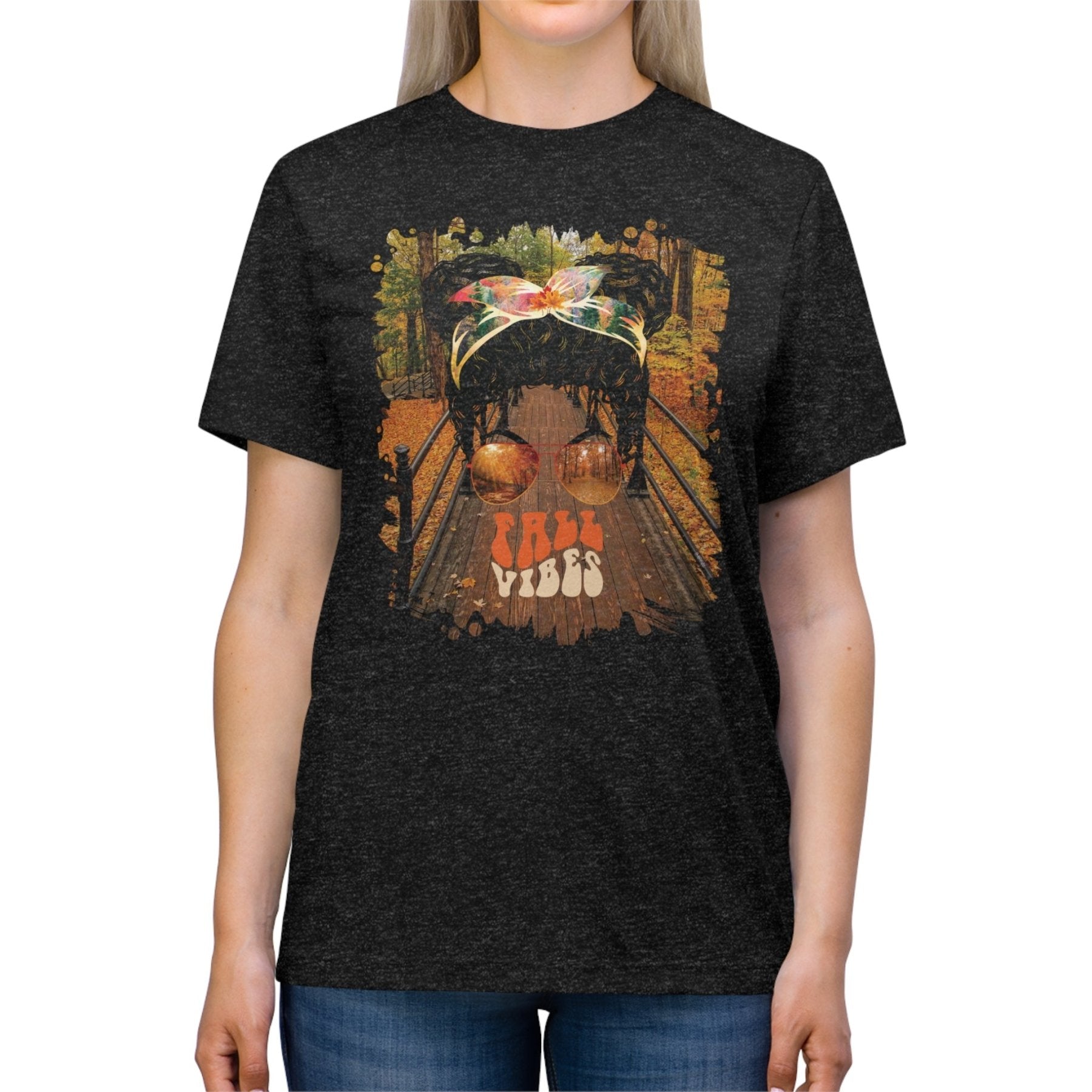 Fall Vibes Fall Hike, Black Hair Messy Bun, Unisex Triblend T - Shirt - Janlyn's Crafts