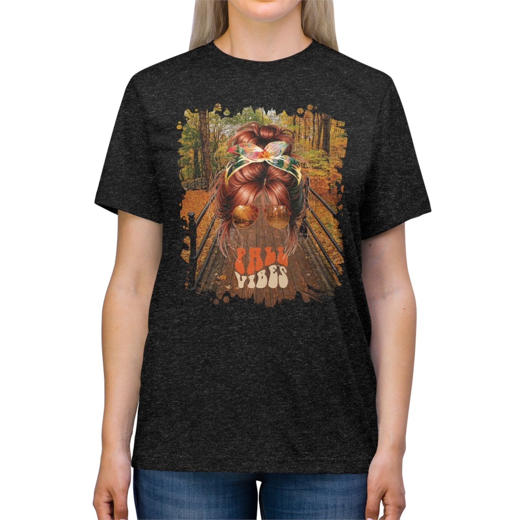 Fall Vibes Fall Hike, Red Hair Messy Bun, Unisex Triblend T - Shirt - Janlyn's Crafts