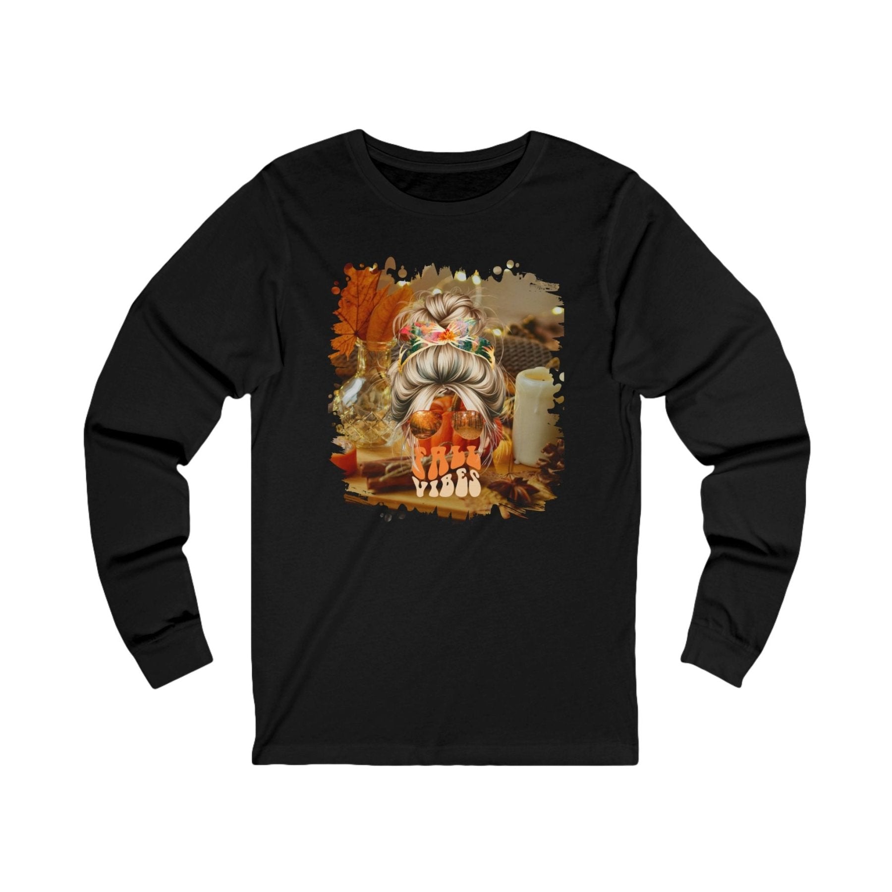 Fall Vibes Fall Home, Blond Hair Messy Bun, Unisex Jersey Long Sleeve Tee - Janlyn's Crafts