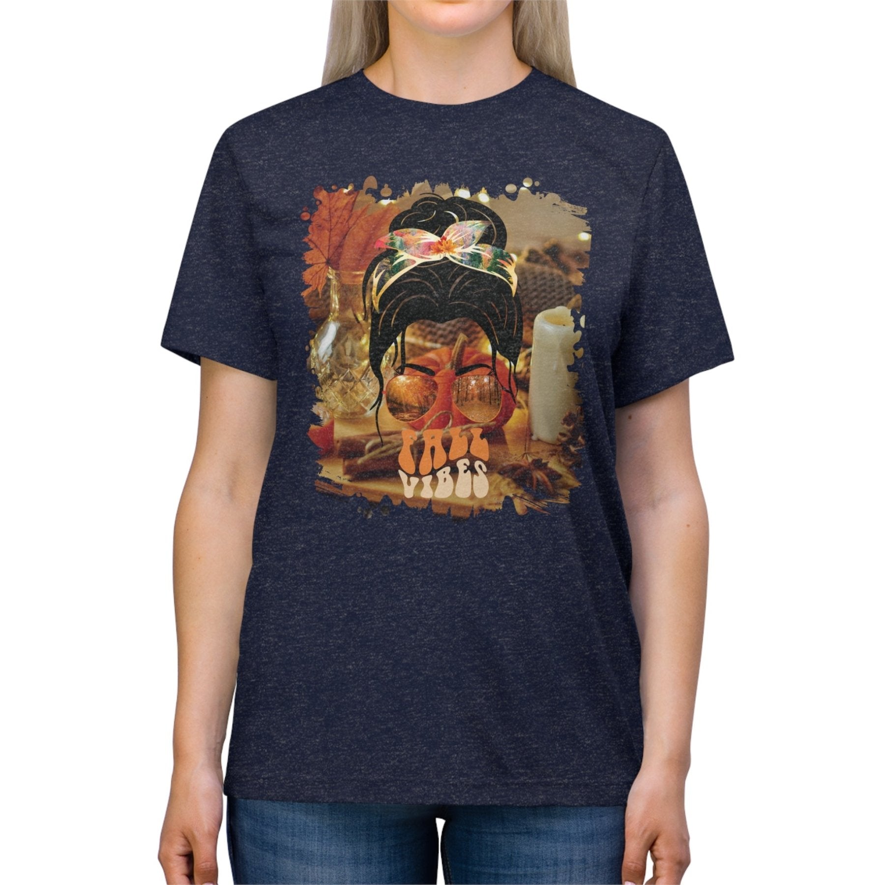 Fall Vibes Fall Home, Dark Hair Messy Bun, Unisex Triblend T - Shirt - Janlyn's Crafts