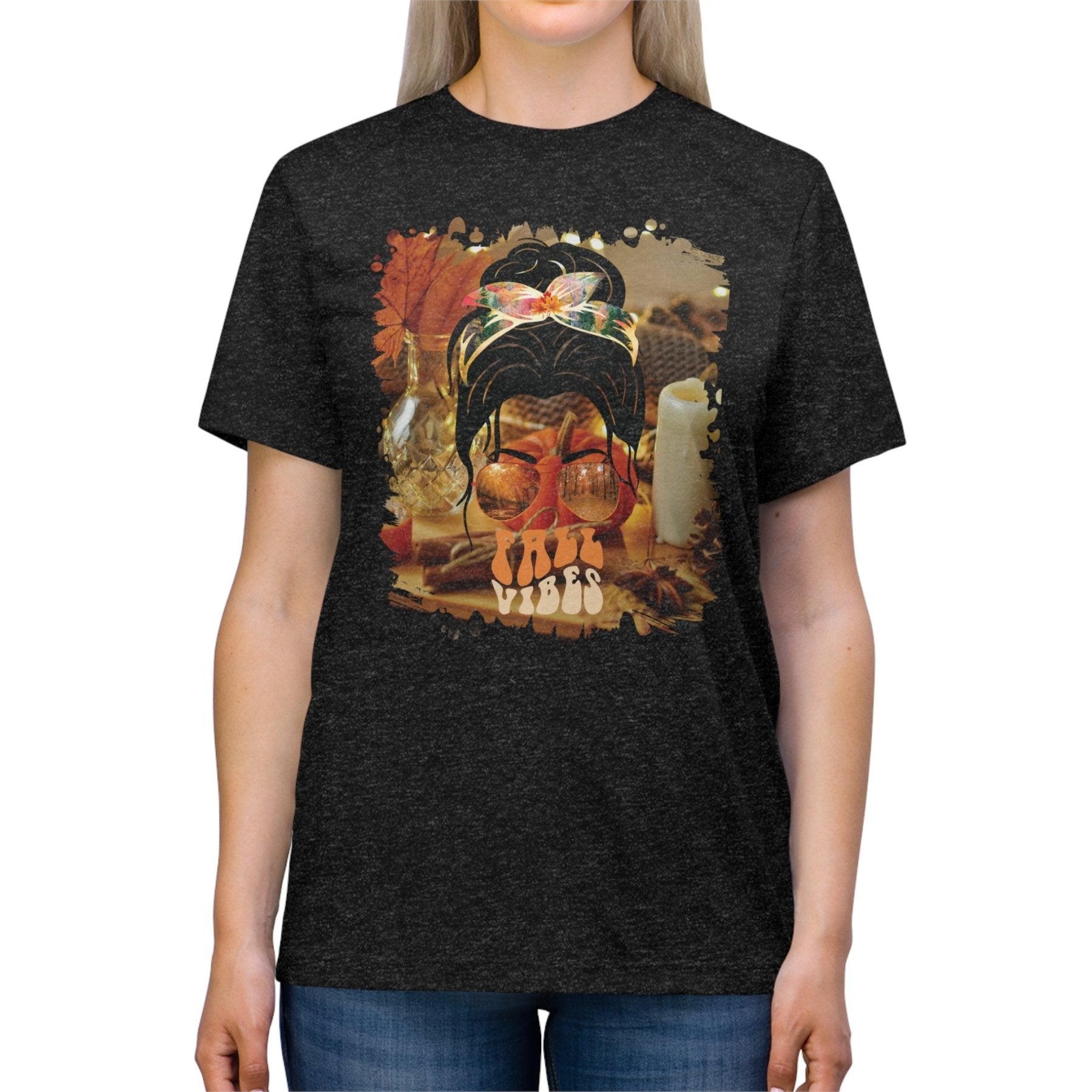 Fall Vibes Fall Home, Dark Hair Messy Bun, Unisex Triblend T - Shirt - Janlyn's Crafts