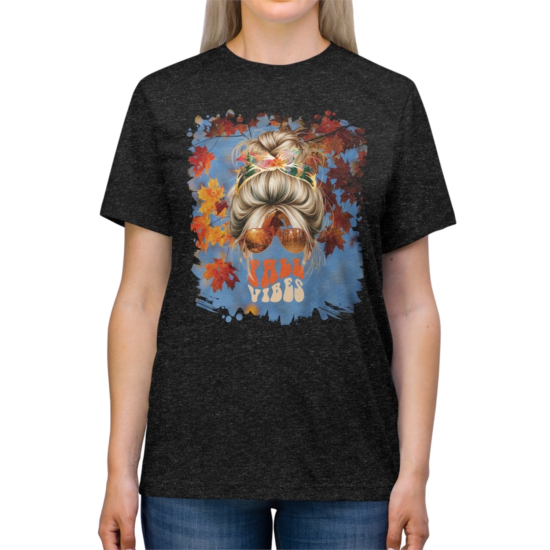 Fall Vibes Fall Sky, Blond Hair Messy Bun, Unisex Triblend T - Shirt - Janlyn's Crafts