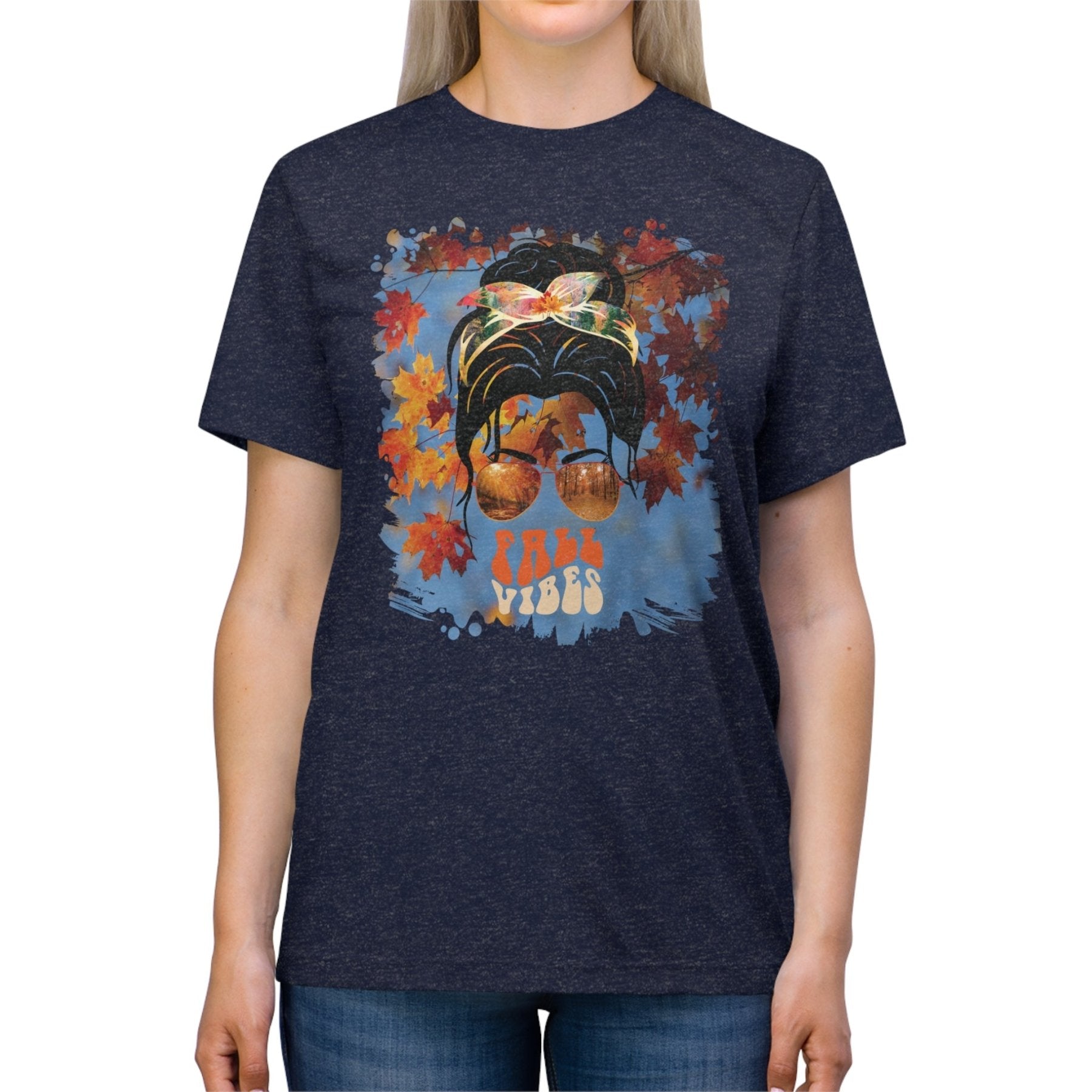 Fall Vibes Fall Sky, Dark Hair Messy Bun, Unisex Triblend T - Shirt - Janlyn's Crafts