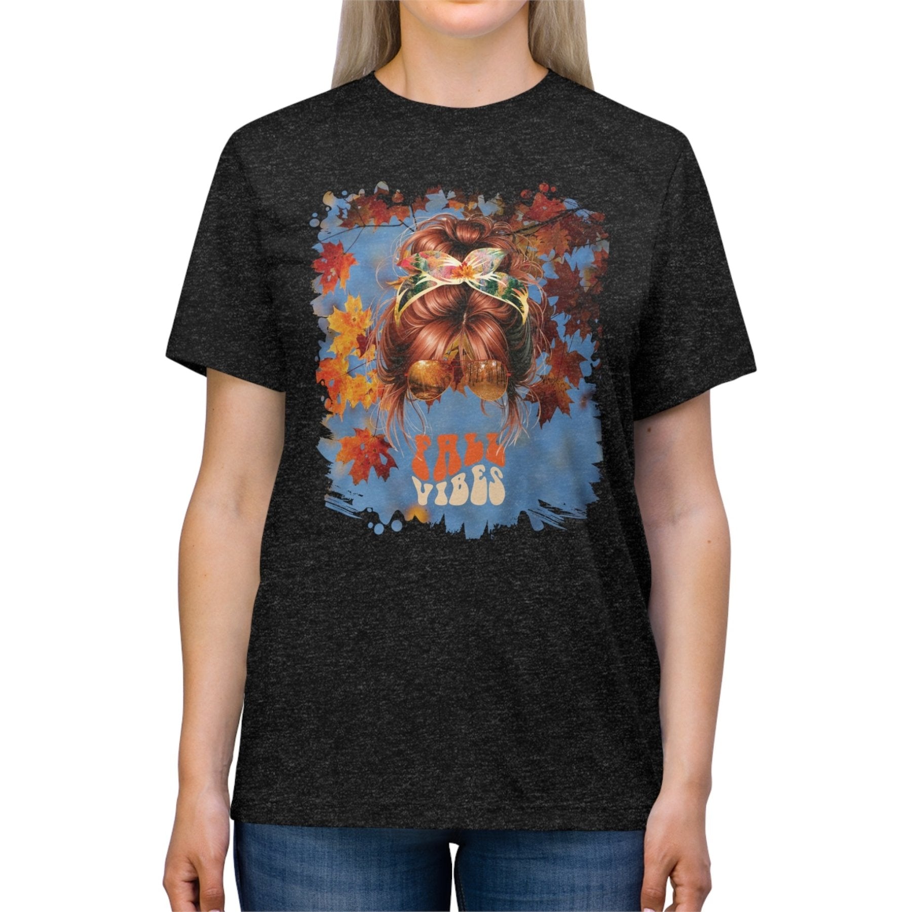 Fall Vibes Fall Sky, Red Hair Messy Bun, Unisex Triblend T - Shirt - Janlyn's Crafts