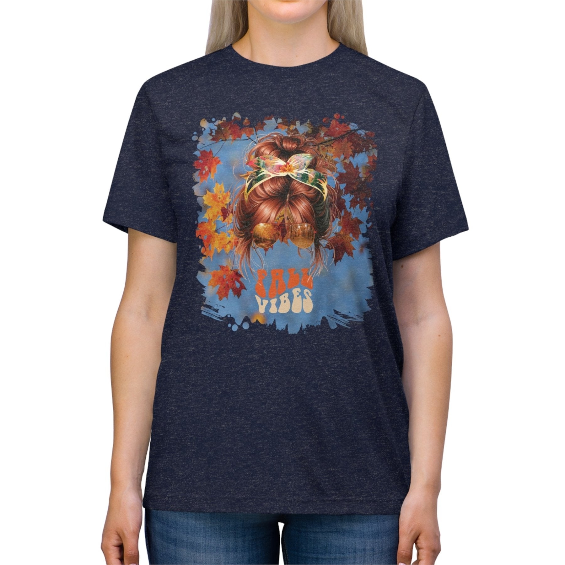 Fall Vibes Fall Sky, Red Hair Messy Bun, Unisex Triblend T - Shirt - Janlyn's Crafts