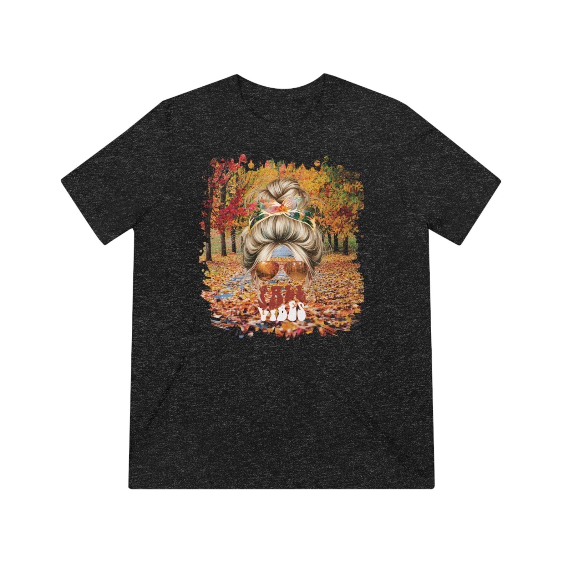 Fall Vibes Fall Trail, Blond Hair Messy Bun, Unisex Triblend T - Shirt - Janlyn's Crafts