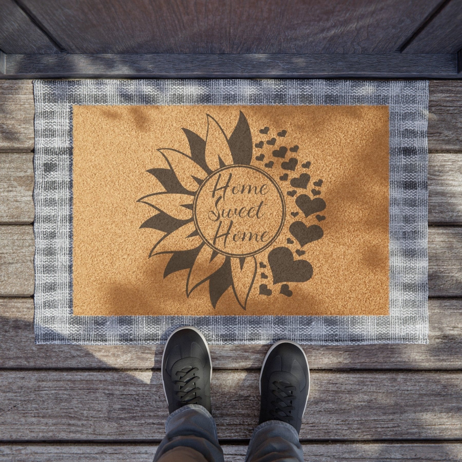 Flower & Hearts Coir 24 x 16" Doormat, Home Sweet Home - Janlyn's Crafts