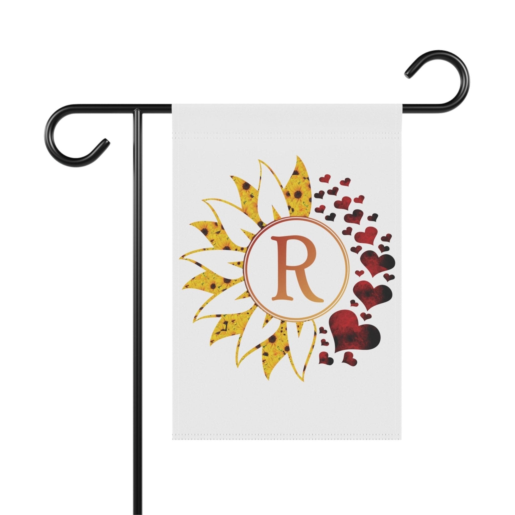 Flower & Hearts Garden, Lawn, House, Sunflower & Red Hearts Monogram Flag - Janlyn's Crafts