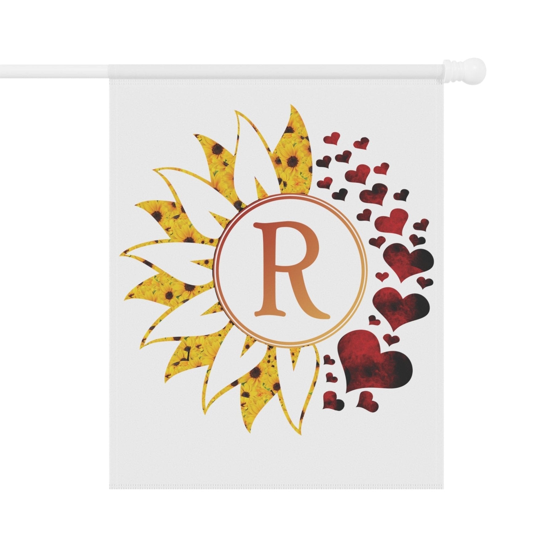 Flower & Hearts Garden, Lawn, House, Sunflower & Red Hearts Monogram Flag - Janlyn's Crafts