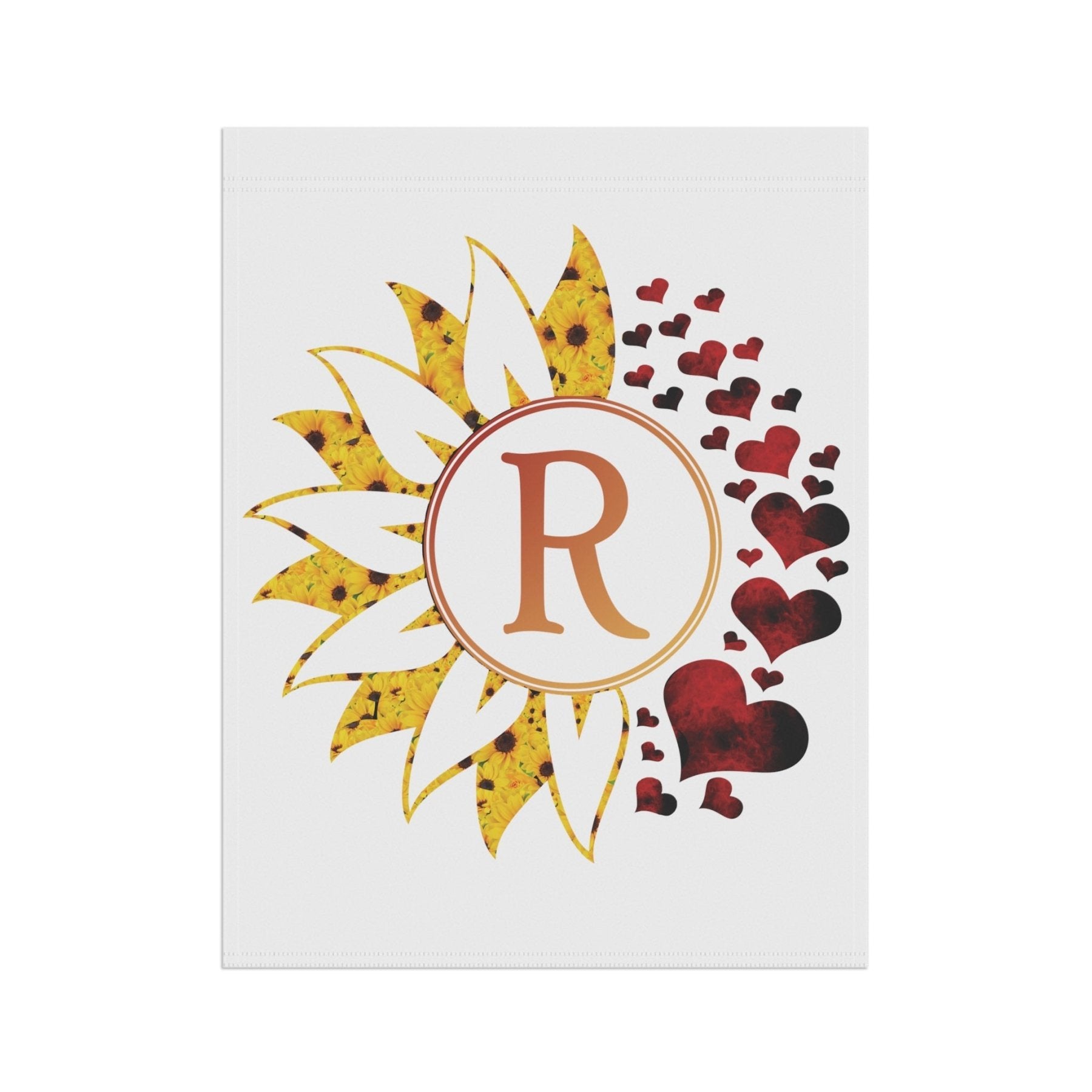 Flower & Hearts Garden, Lawn, House, Sunflower & Red Hearts Monogram Flag - Janlyn's Crafts