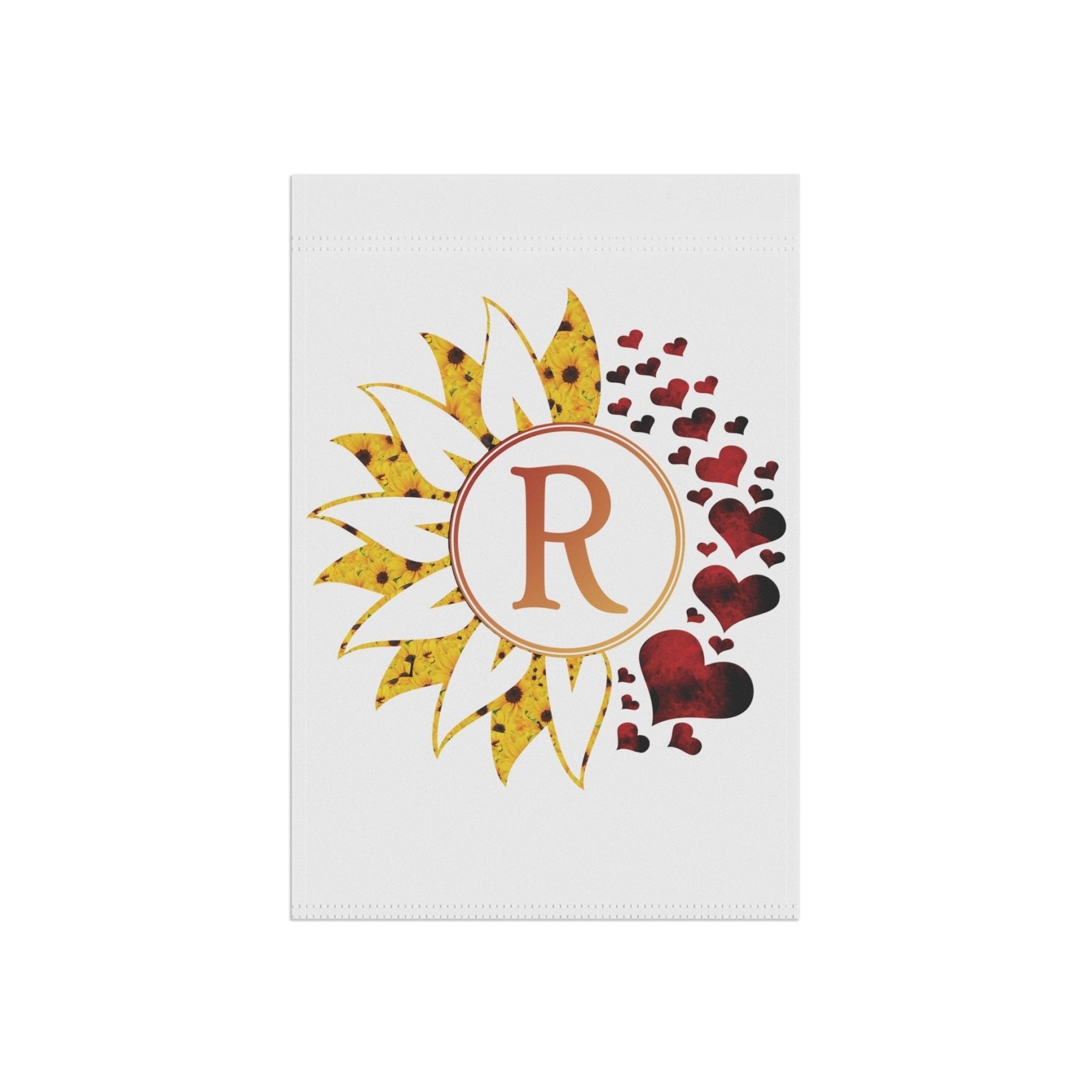 Flower & Hearts Garden, Lawn, House, Sunflower & Red Hearts Monogram Flag - Janlyn's Crafts