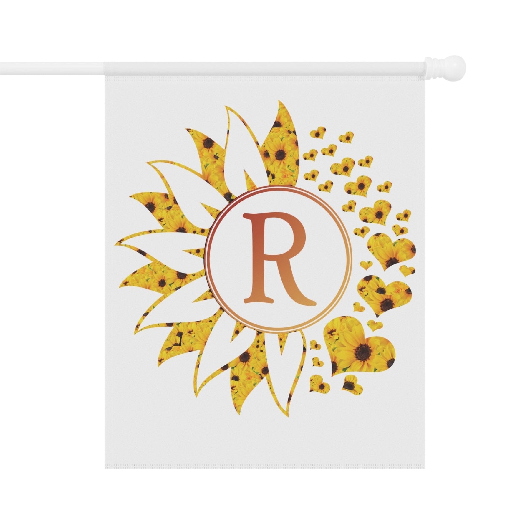 Flower & Hearts Garden, Lawn, House, Sunflowers Monogram Flag - Janlyn's Crafts