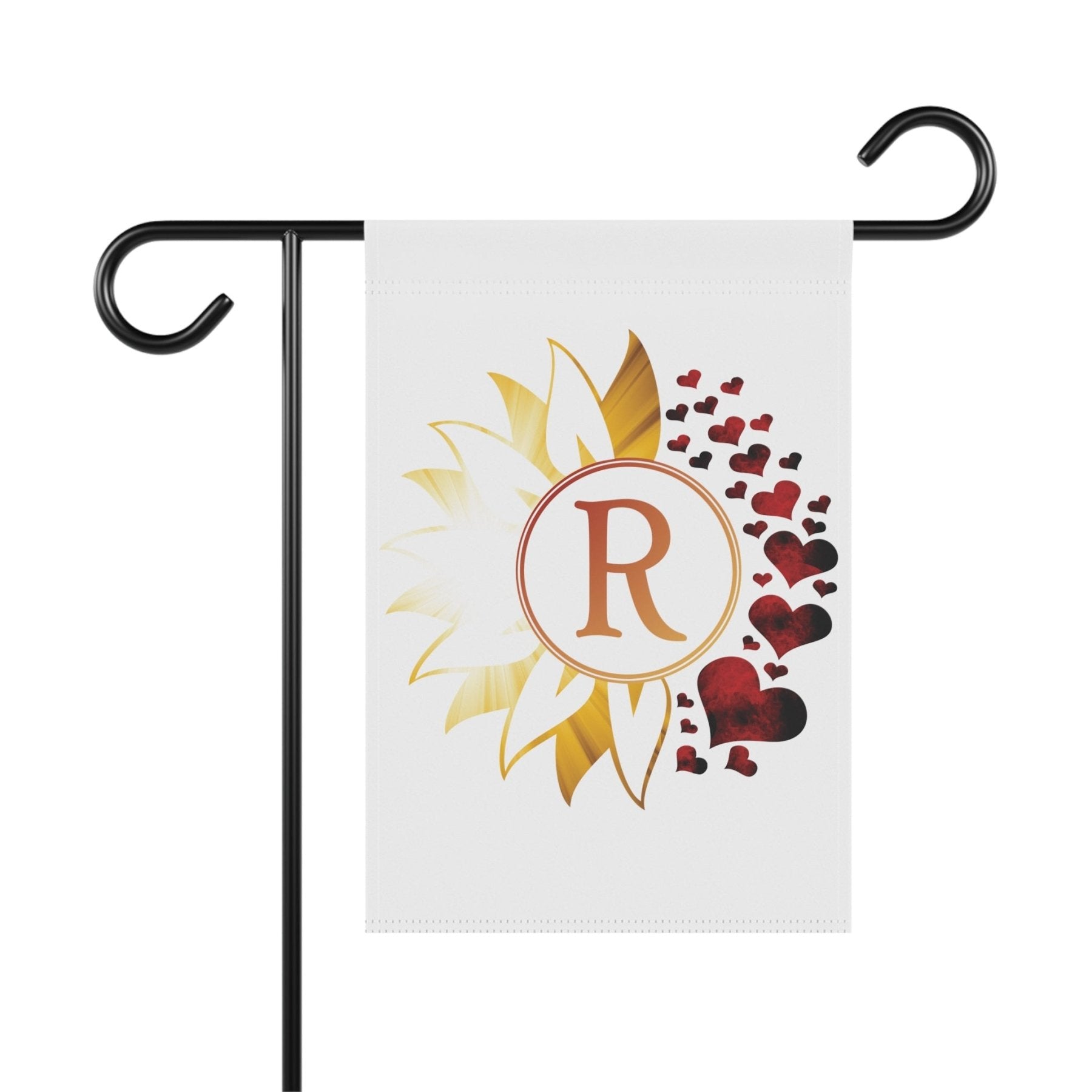 Flower & Hearts Garden, Lawn, House, Sunray & Red Hearts Monogram Flag - Janlyn's Crafts