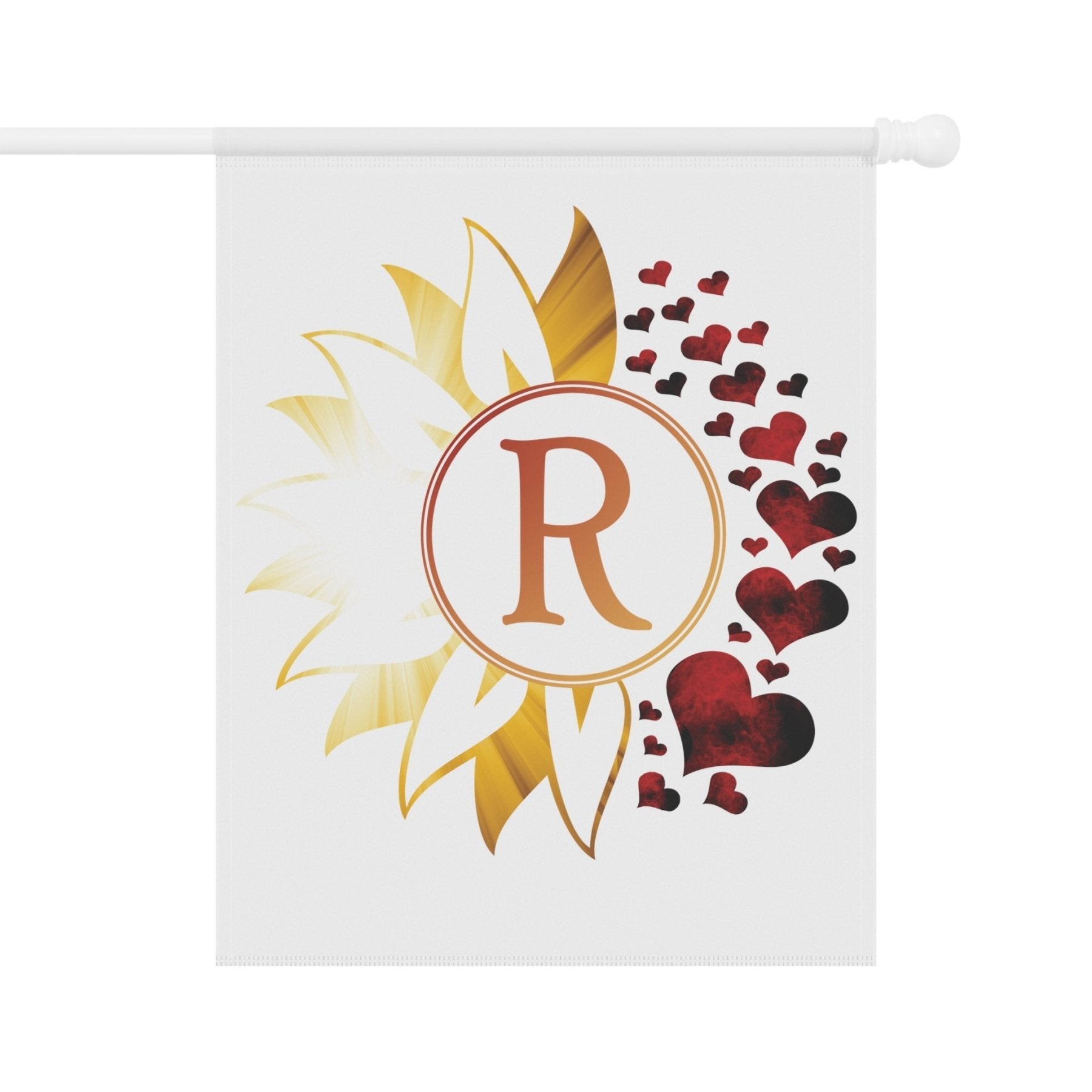 Flower & Hearts Garden, Lawn, House, Sunray & Red Hearts Monogram Flag - Janlyn's Crafts