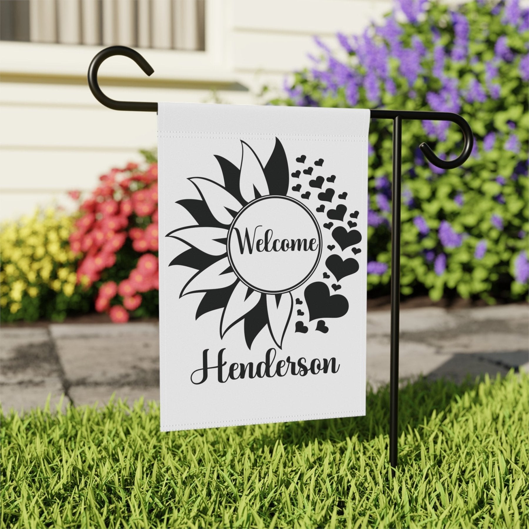 Flower & Hearts Garden, Lawn, House, Welcome Name - Janlyn's Crafts