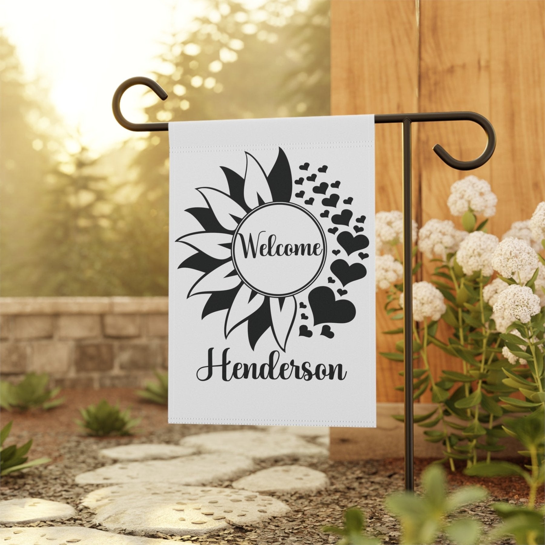 Flower & Hearts Garden, Lawn, House, Welcome Name - Janlyn's Crafts