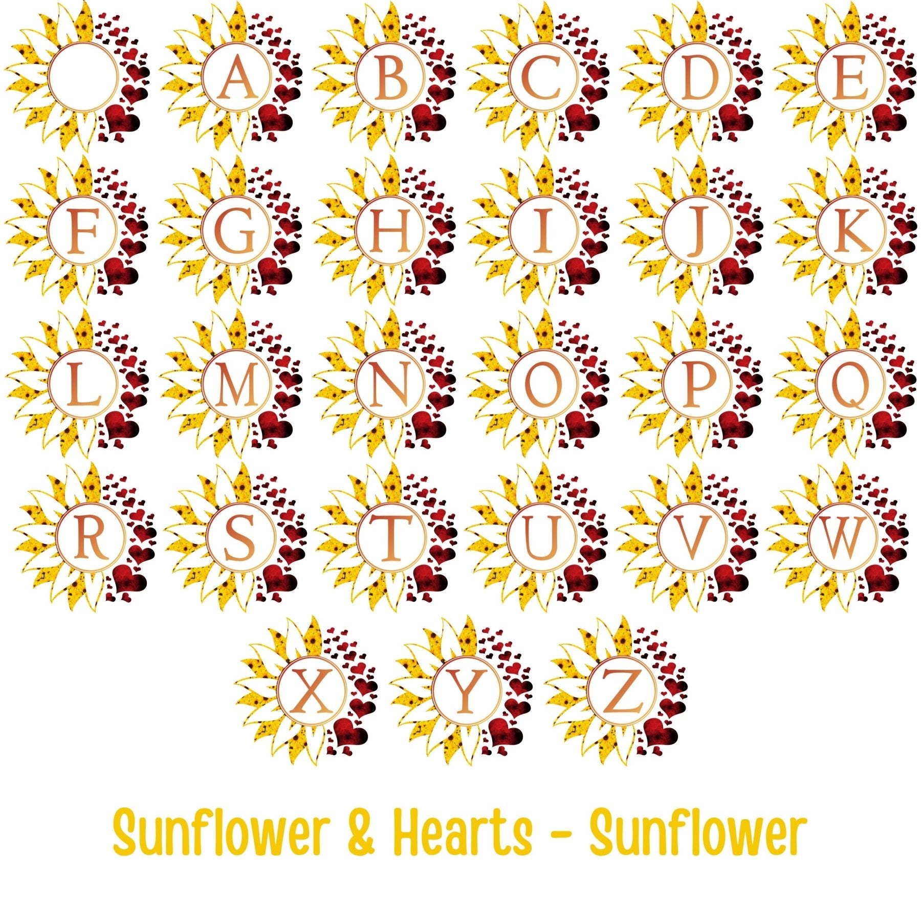 Flower & Hearts Personalized Monogram Canvas, Sunflower & Red Hearts - Janlyn's Crafts