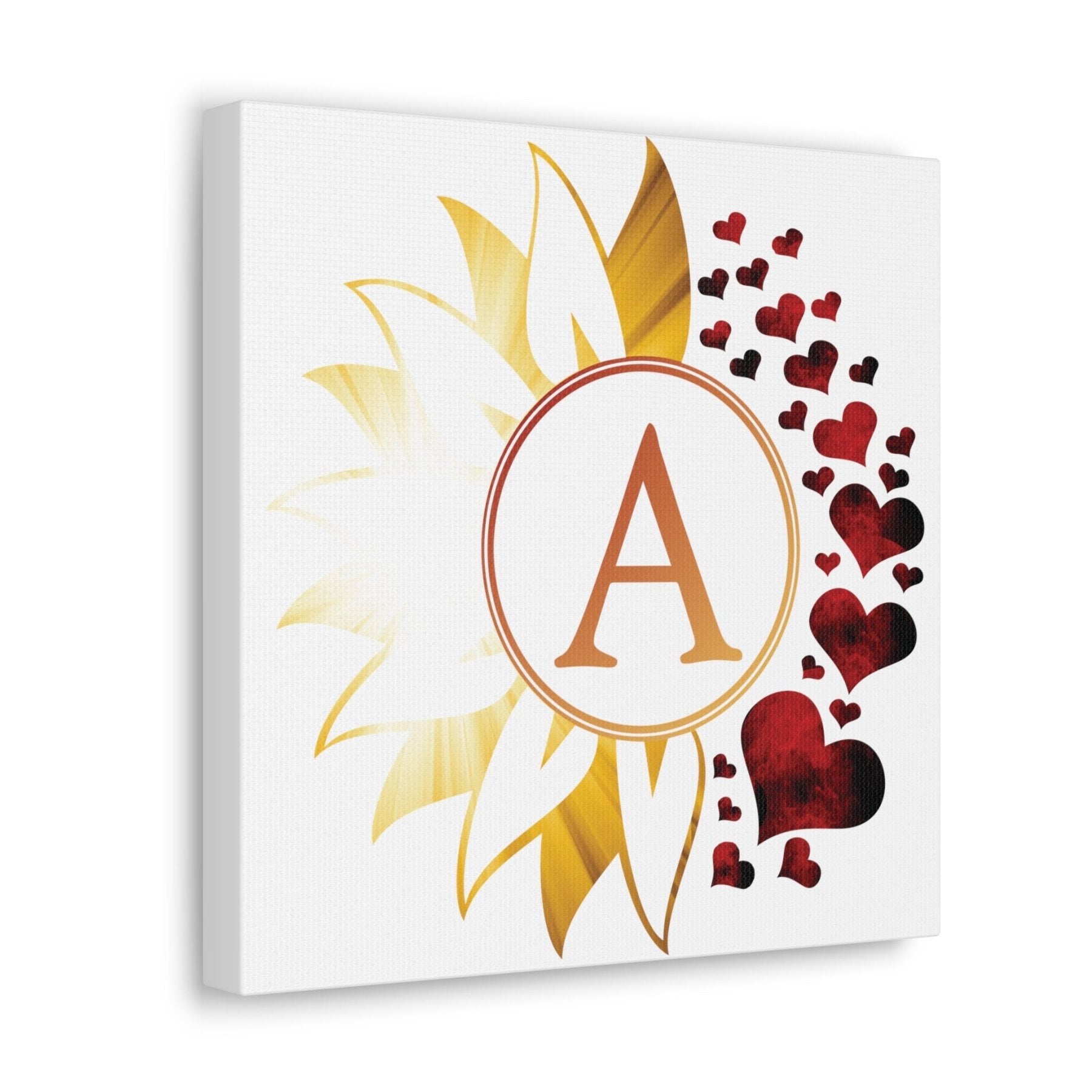 Flower & Hearts Personalized Monogram Canvas, Sunray & Red Hearts - Janlyn's Crafts