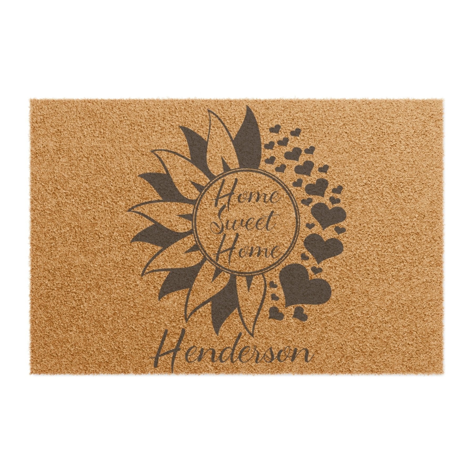 Flower & Hearts Personalized Monogram Coir 24 x 16" Doormat, Home Sweet Home Name - Janlyn's Crafts