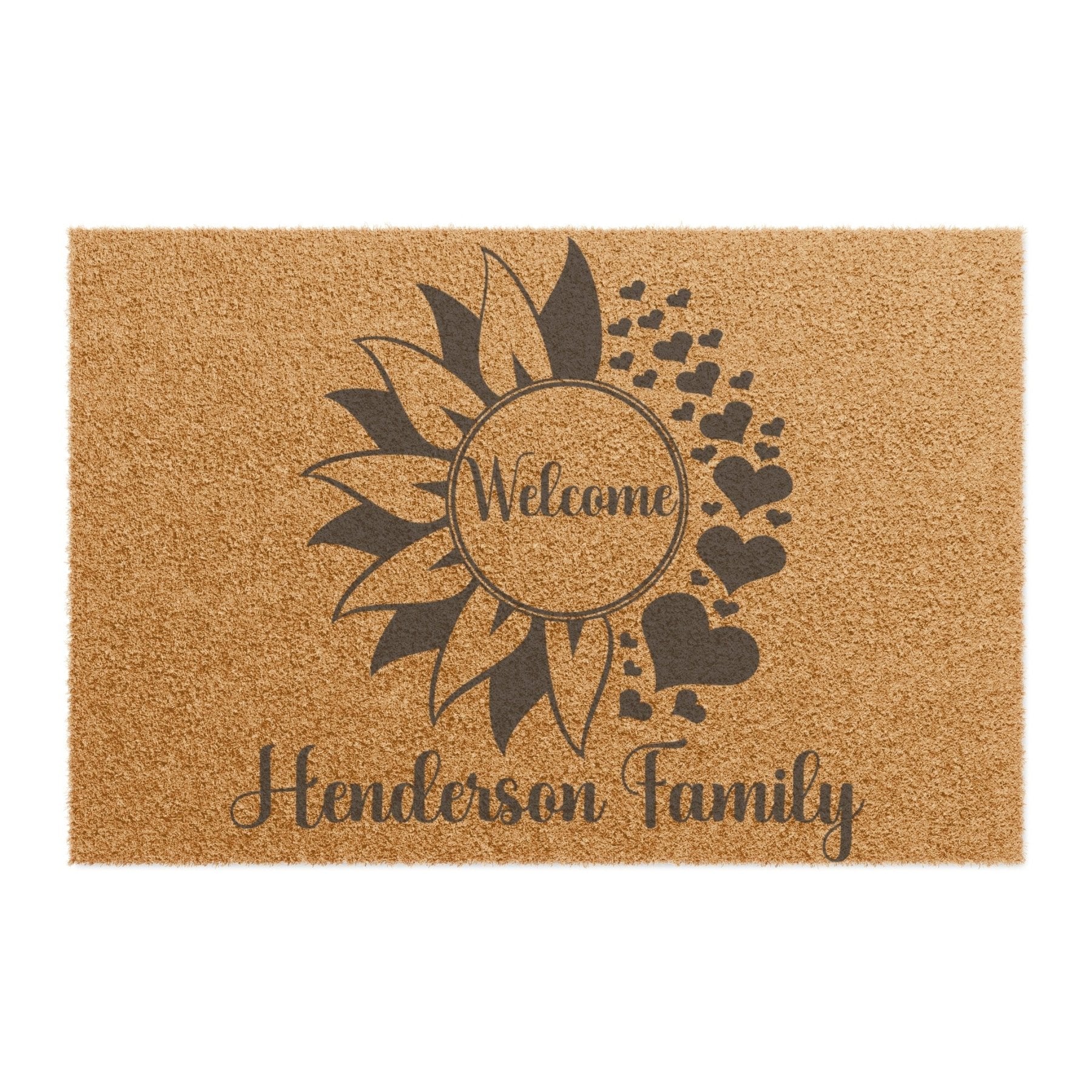 Flower & Hearts Personalized Monogram Coir 24 x 16" Doormat, Welcome Name Family - Janlyn's Crafts