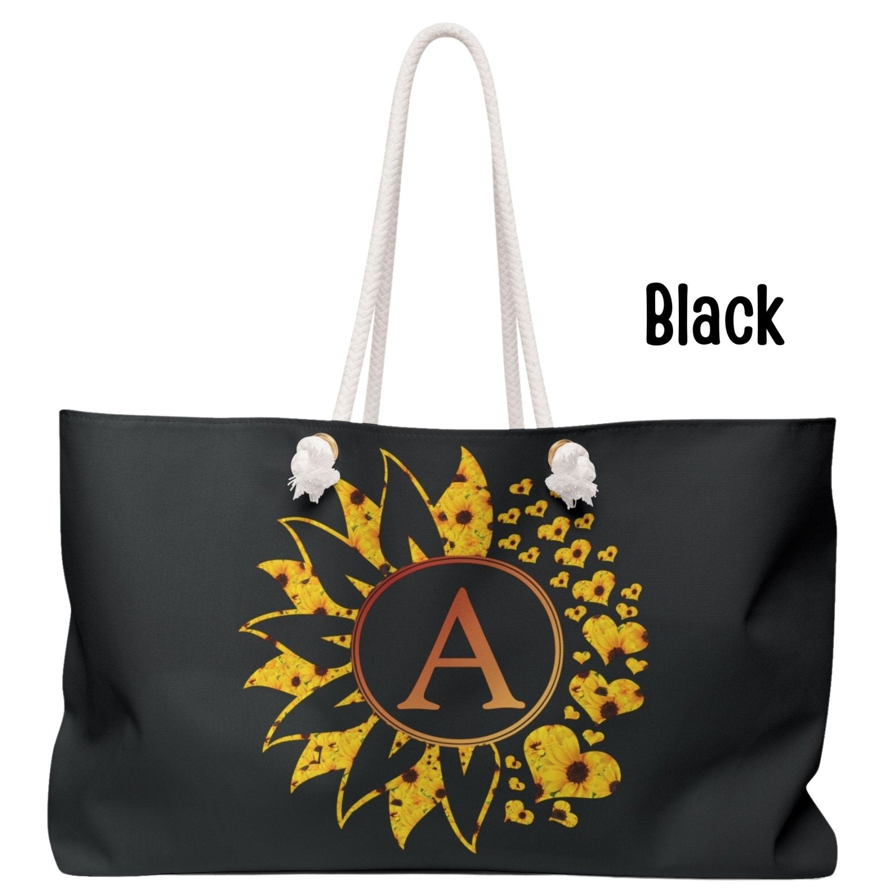 Flower & Hearts Personalized Monogram Weekender Bag, Sunflower All & Hearts - Janlyn's Crafts