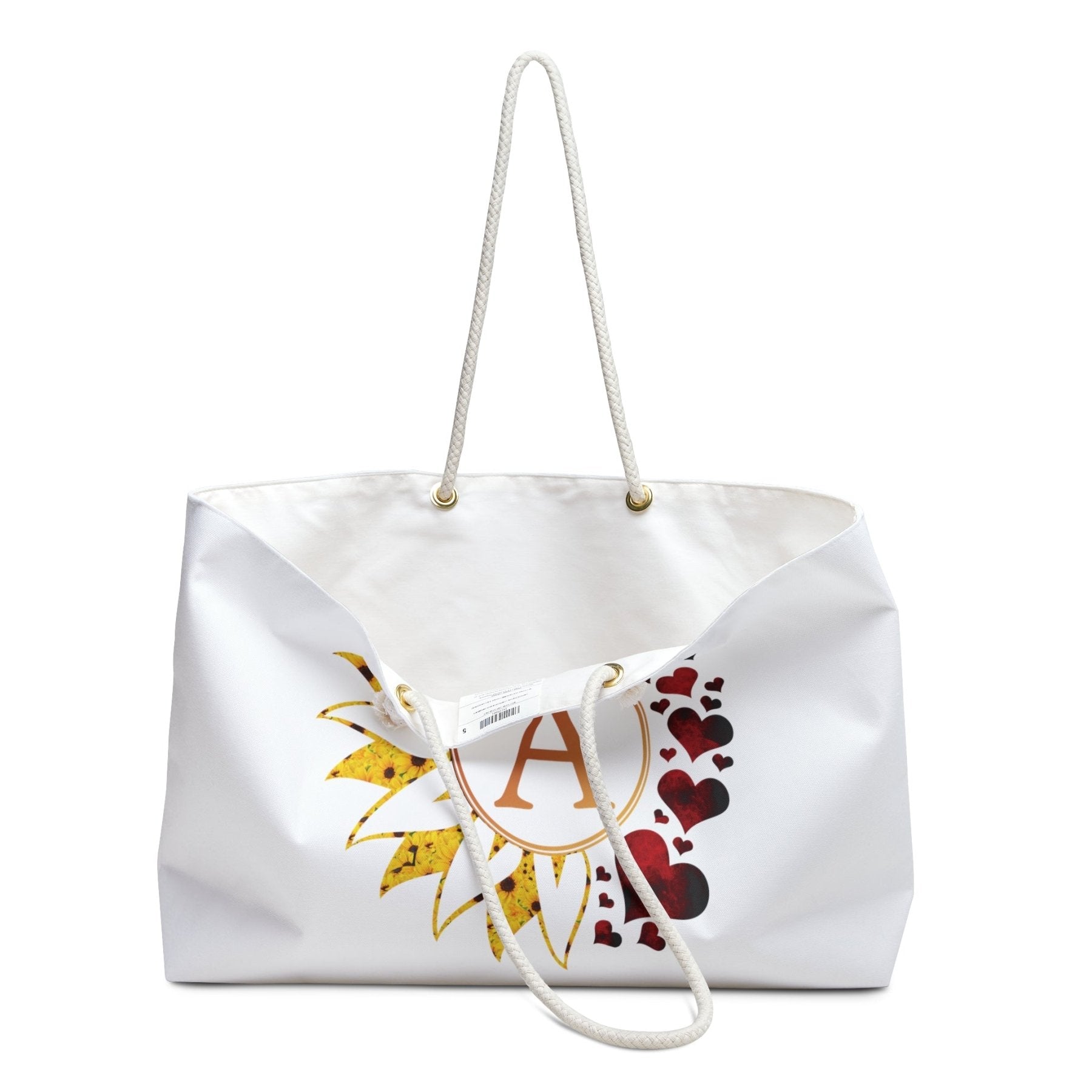 Flower & Hearts Personalized Monogram Weekender Bag, Sunflower & Red Hearts - Janlyn's Crafts