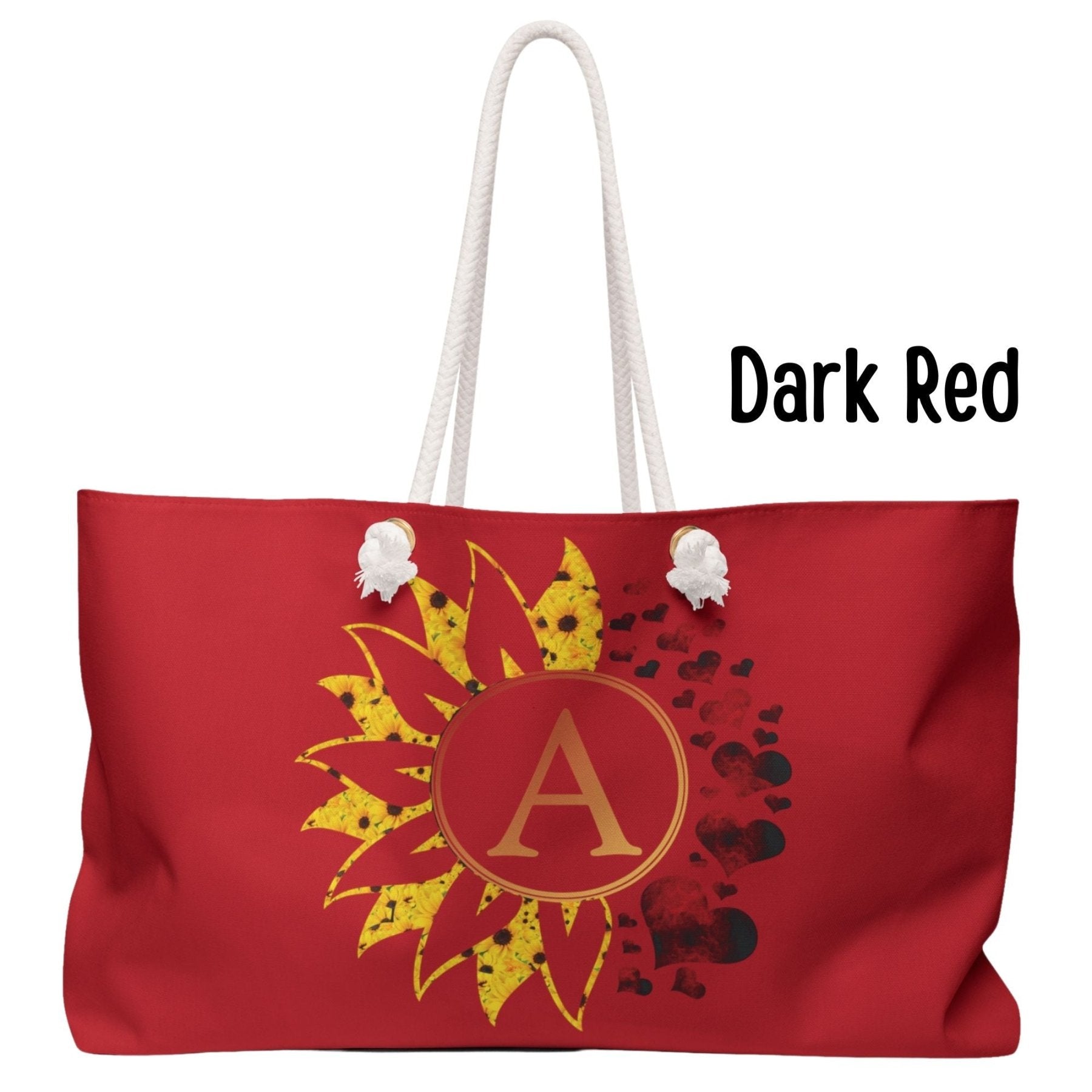 Flower & Hearts Personalized Monogram Weekender Bag, Sunflower & Red Hearts - Janlyn's Crafts