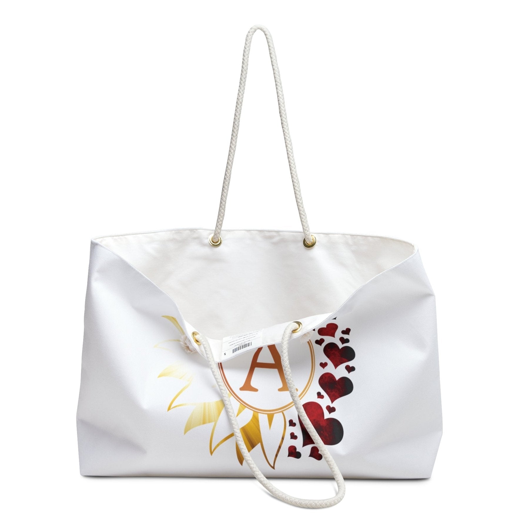 Flower & Hearts Personalized Monogram Weekender Bag, Sunray & Red Hearts - Janlyn's Crafts