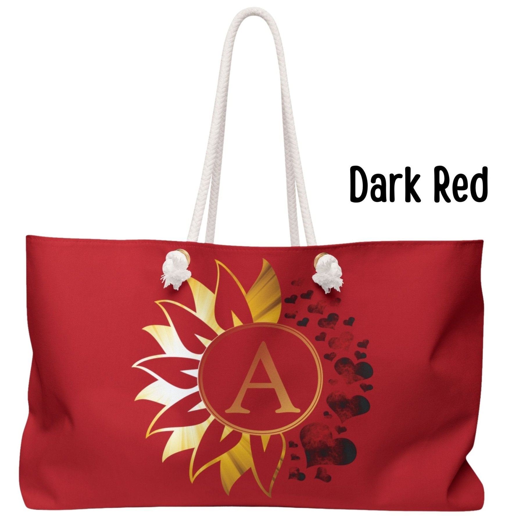 Flower & Hearts Personalized Monogram Weekender Bag, Sunray & Red Hearts - Janlyn's Crafts