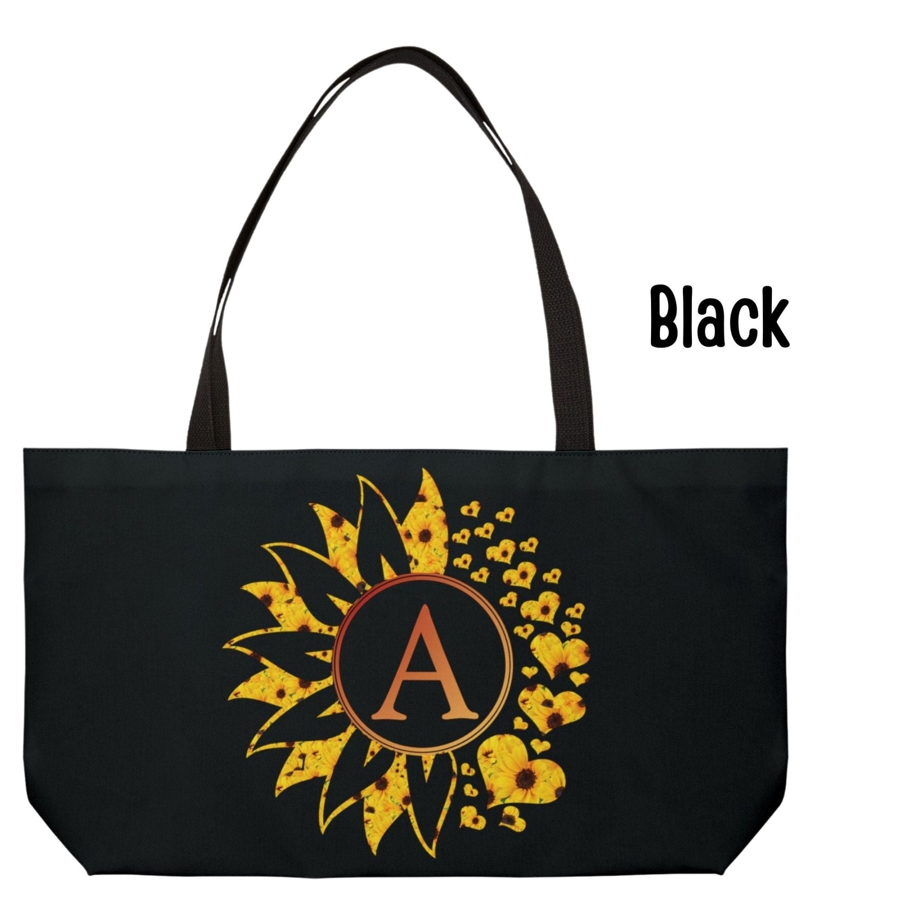 Flower & Hearts Personalized Monogram Weekender Tote Bag, Sunflower & Sunflower Hearts - Janlyn's Crafts