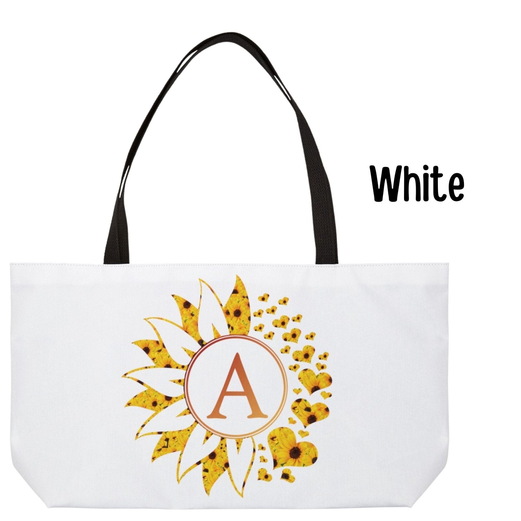 Flower & Hearts Personalized Monogram Weekender Tote Bag, Sunflower & Sunflower Hearts - Janlyn's Crafts