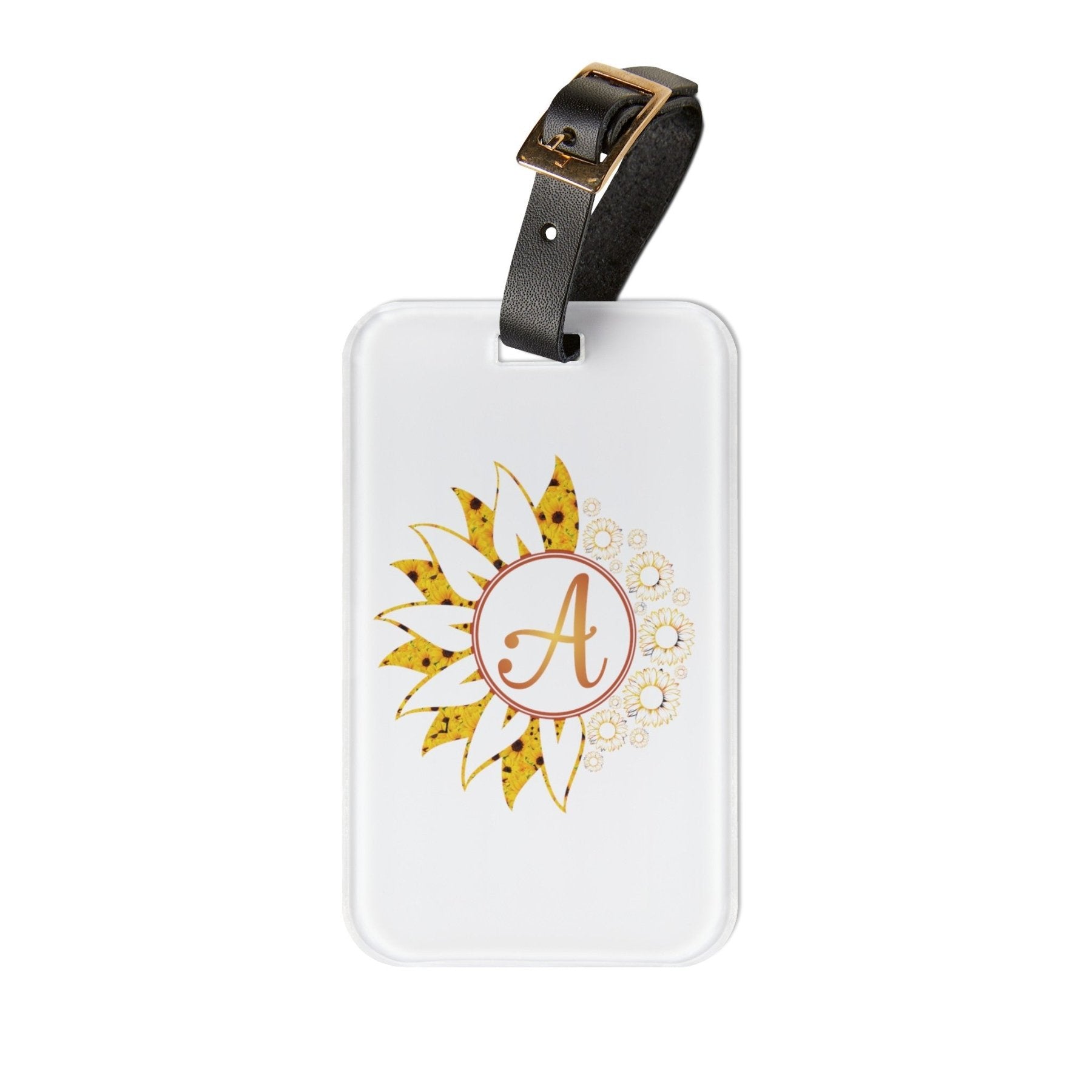 Flower & Sunflowers Personalized Monogram Luggage Tag, Yellow Sunflowers - Janlyn's Crafts