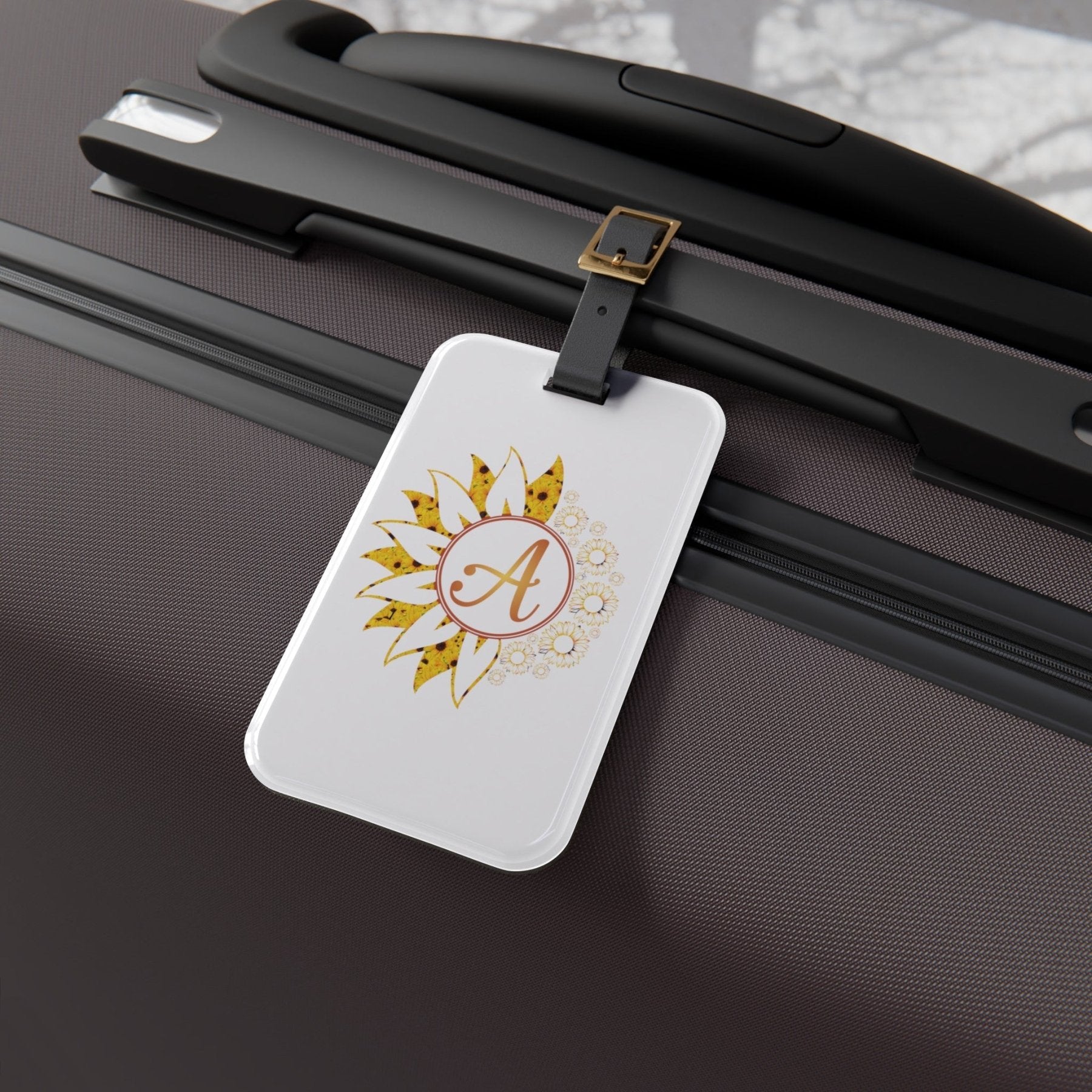 Flower & Sunflowers Personalized Monogram Luggage Tag, Yellow Sunflowers - Janlyn's Crafts