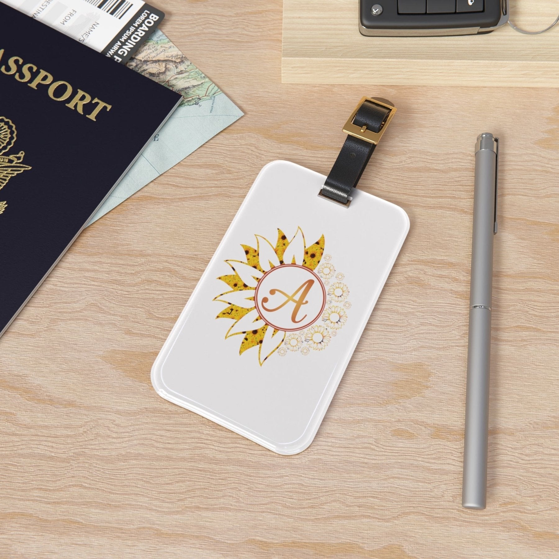 Flower & Sunflowers Personalized Monogram Luggage Tag, Yellow Sunflowers - Janlyn's Crafts