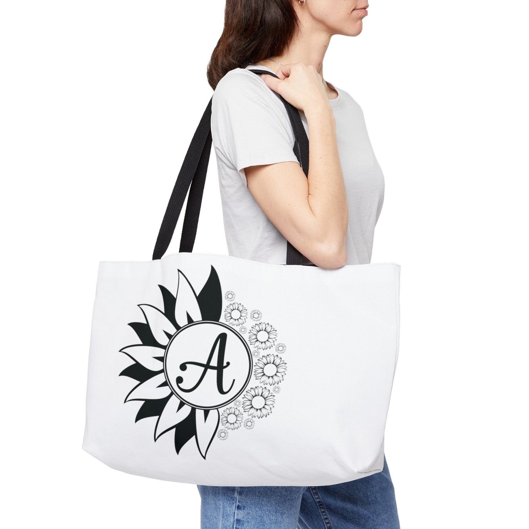 Flower & Sunflowers Personalized Monogram Weekender Tote Bag, Sunflowers - Janlyn's Crafts