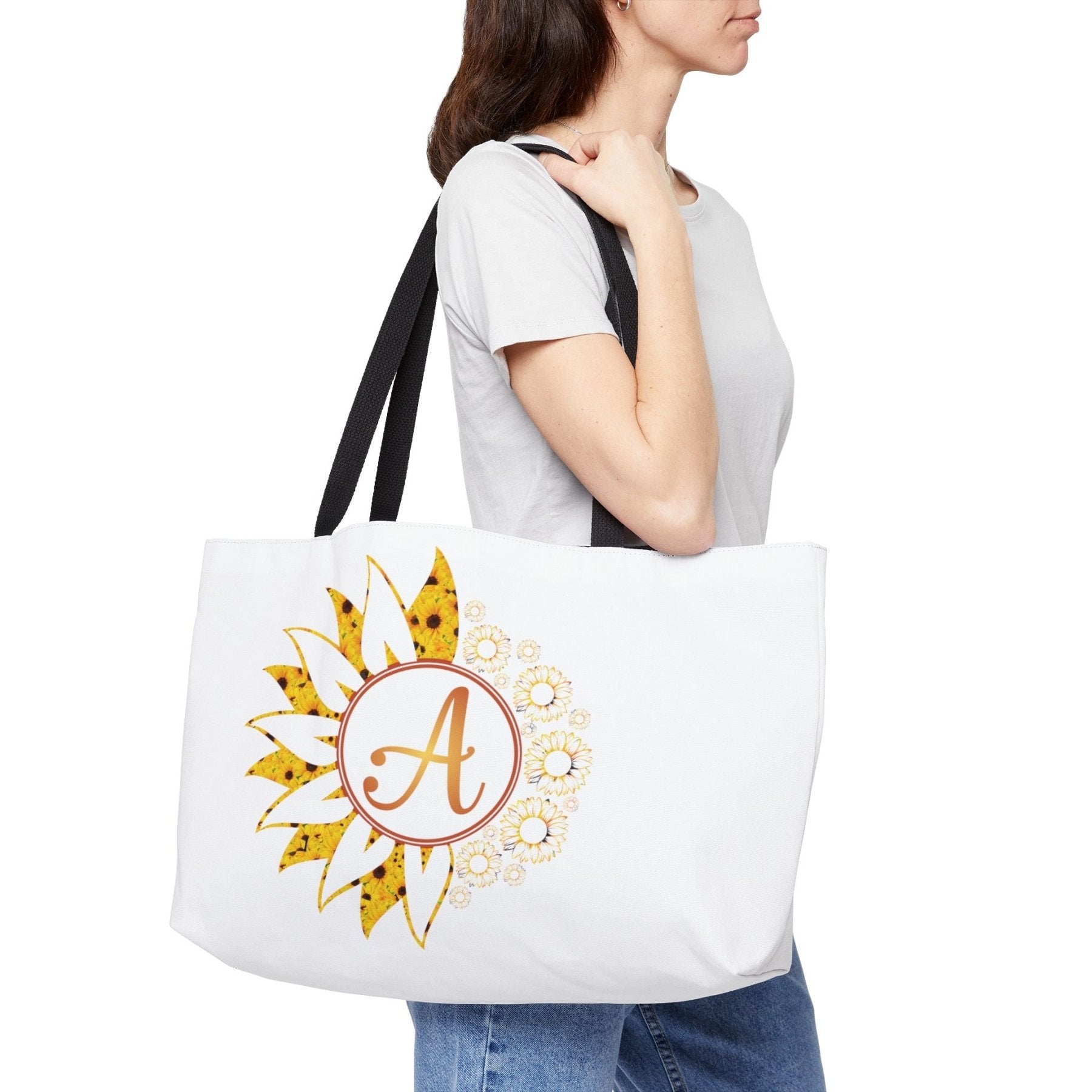 Flower & Sunflowers Personalized Monogram Weekender Tote Bag, Sunflowers Yellow - Janlyn's Crafts