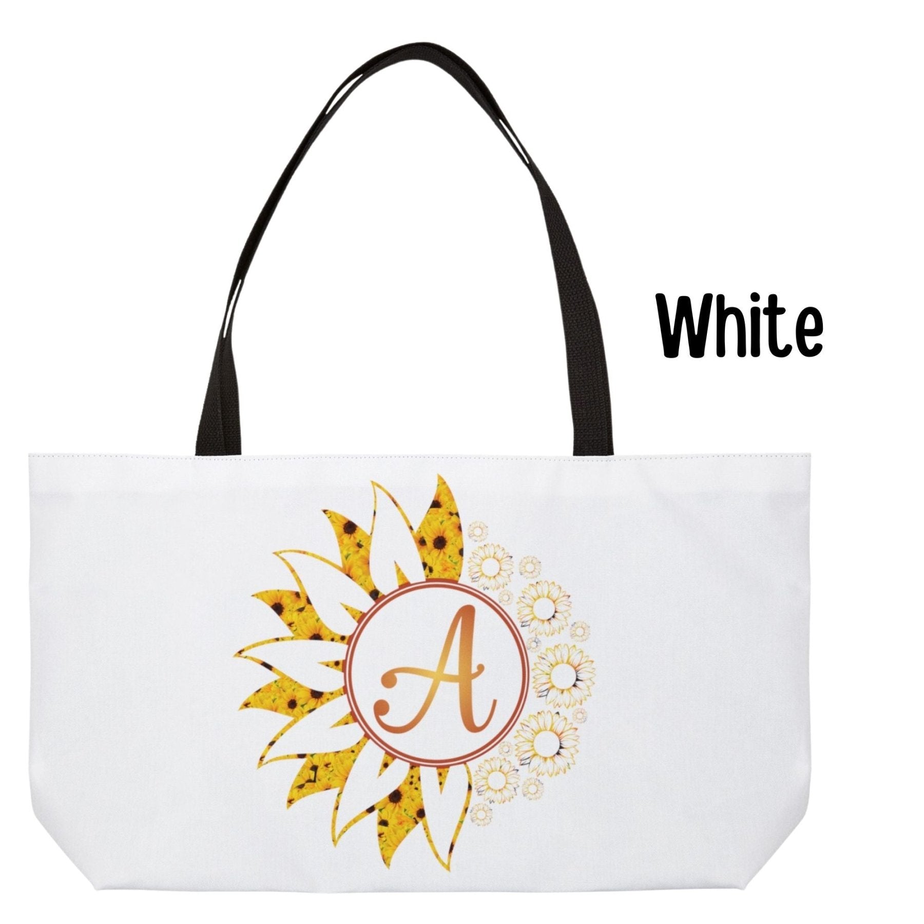 Flower & Sunflowers Personalized Monogram Weekender Tote Bag, Sunflowers Yellow - Janlyn's Crafts