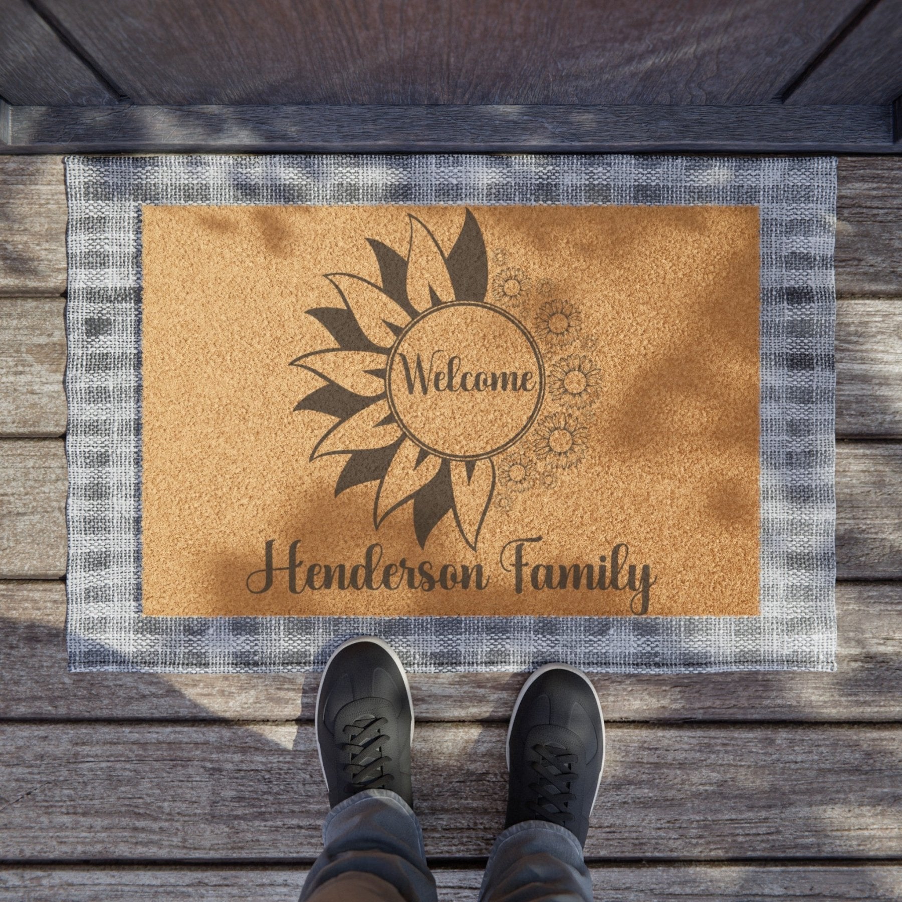 Flowers Coir 24 x 16" Doormat, Welcome Name Family - Janlyn's Crafts