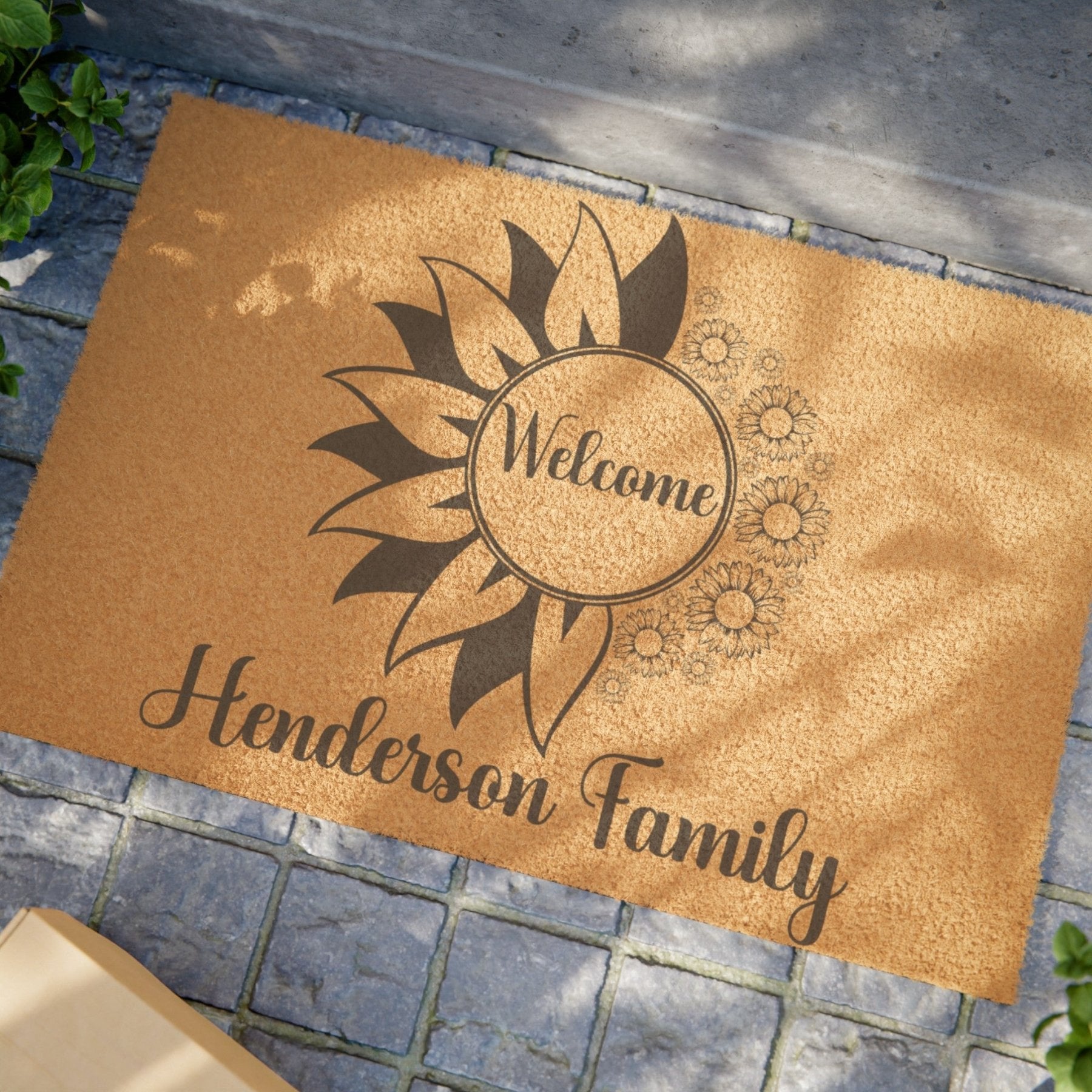 Flowers Coir 24 x 16" Doormat, Welcome Name Family - Janlyn's Crafts