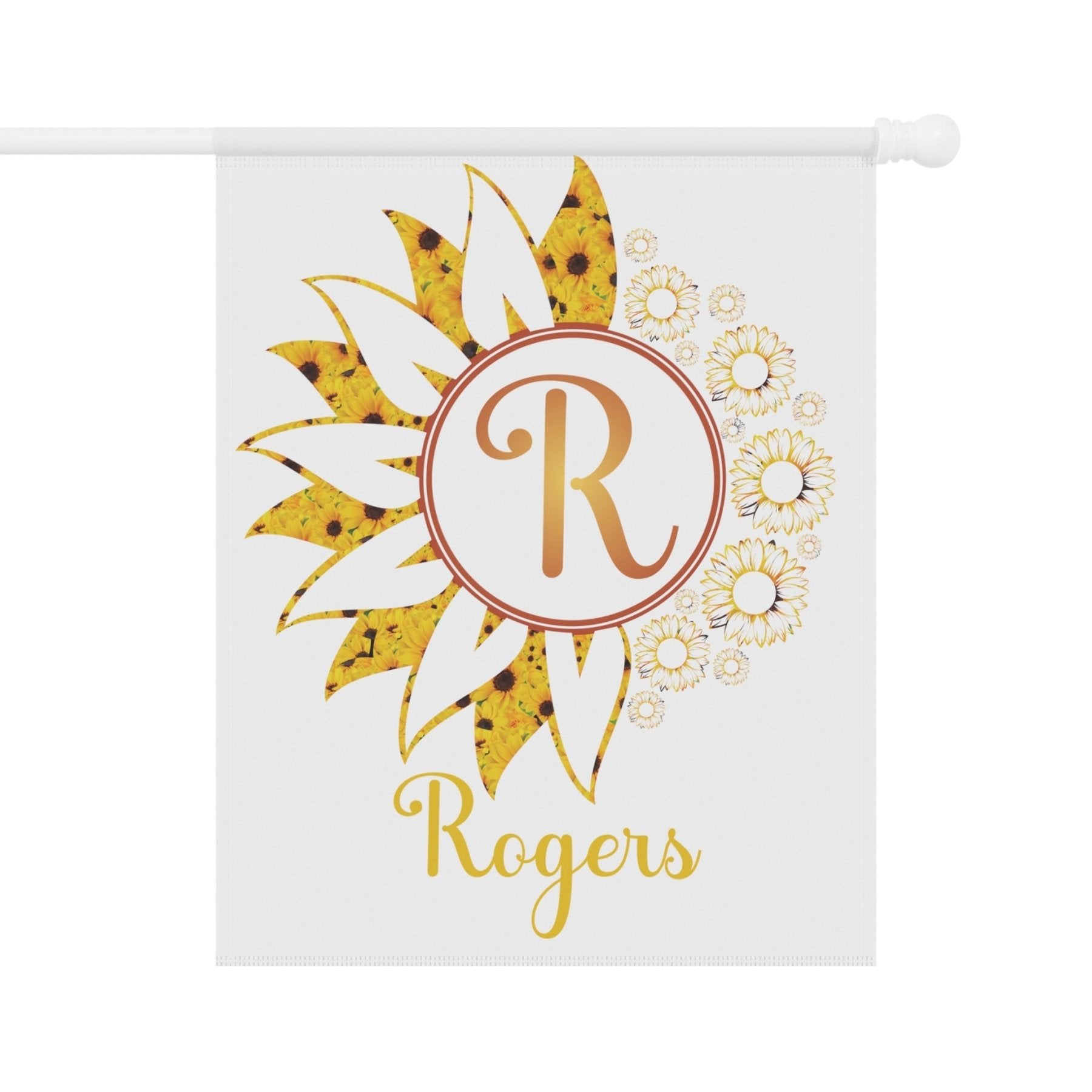 Flowers Garden, Lawn, House, Sunflowers Monogram Name Flag - Janlyn's Crafts